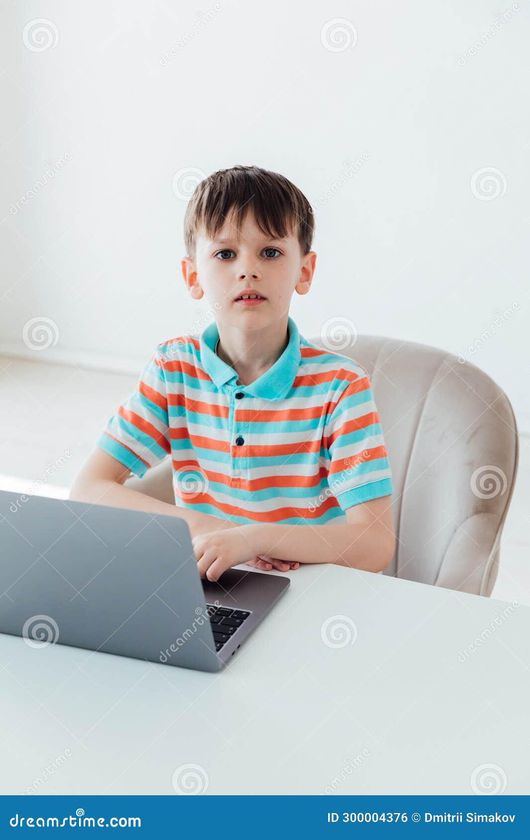 Boy Working Studying on Laptop Online at School Stock Photo Image of student, distance 300004376