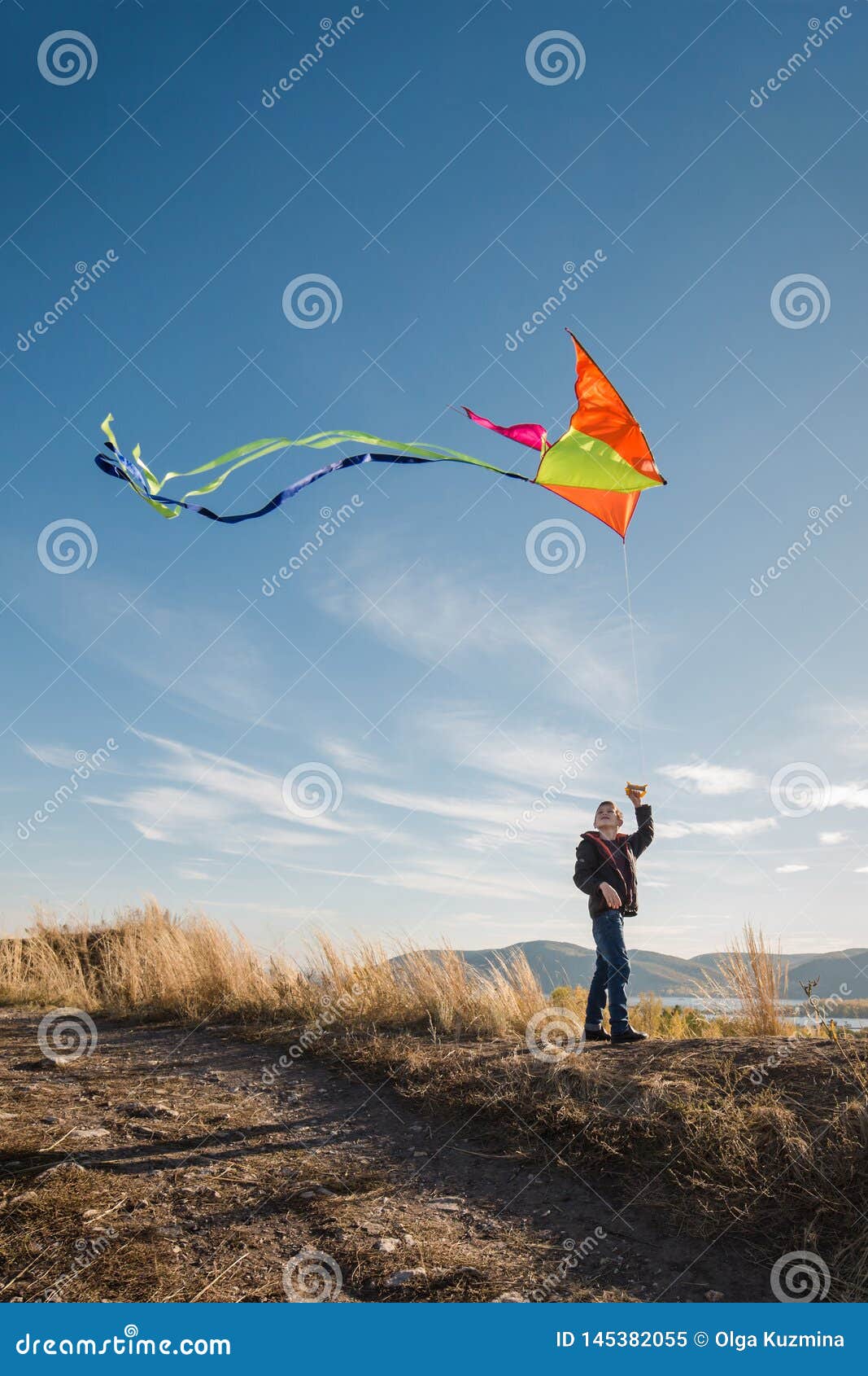 A Boy of 10 Years Old with a Kite Against the Sky. Bright Sunny Day ...
