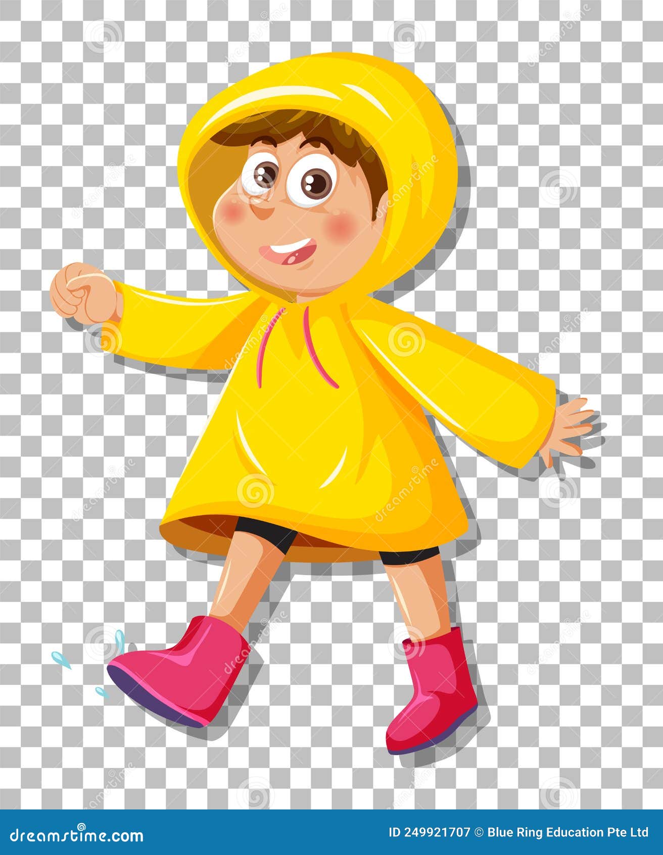 A Boy in Yellow Raincoat on Grid Background Stock Vector Illustration
