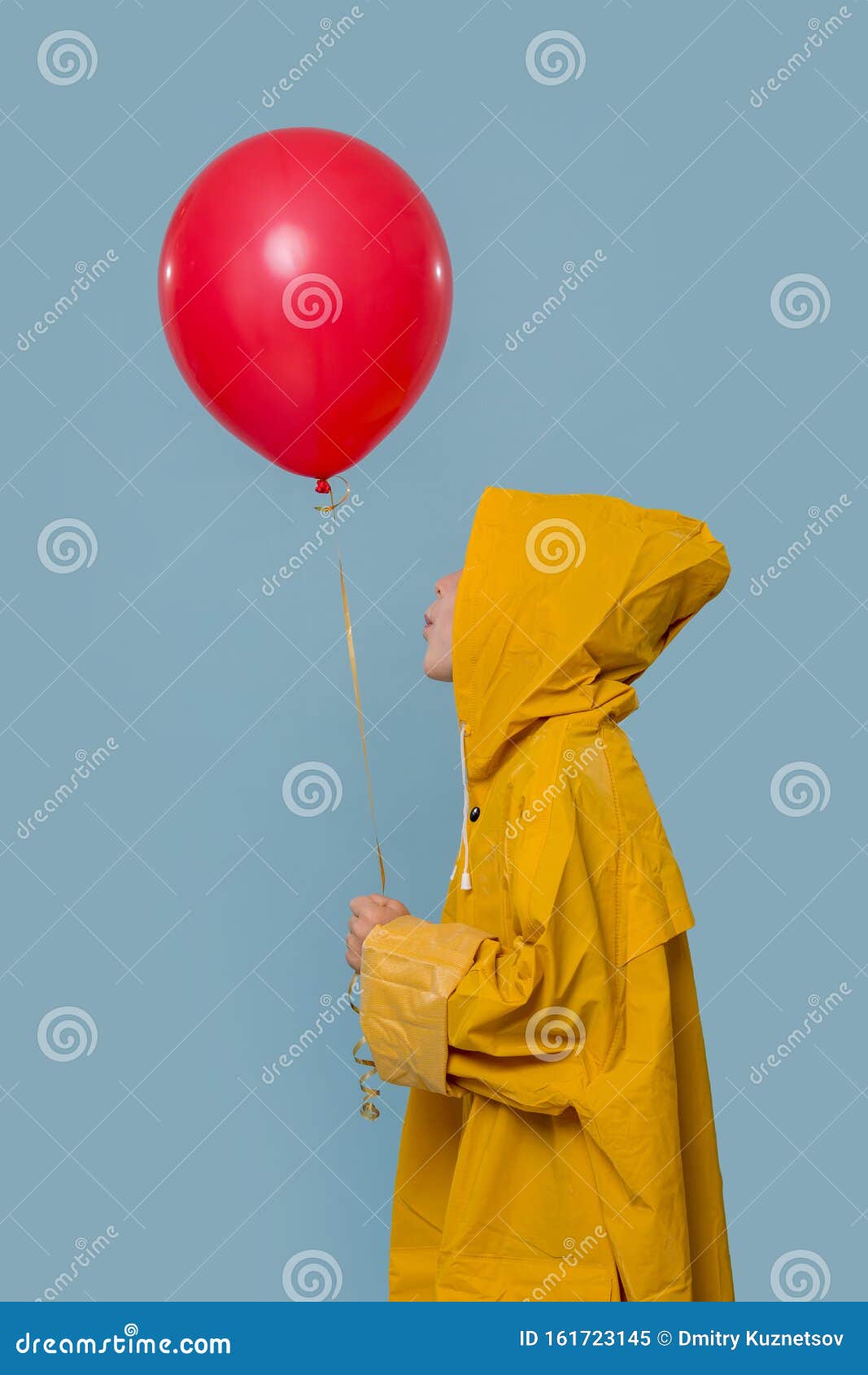 Boy in a Yellow Raincoat with a Red Balloon Stock Image - Image of ...