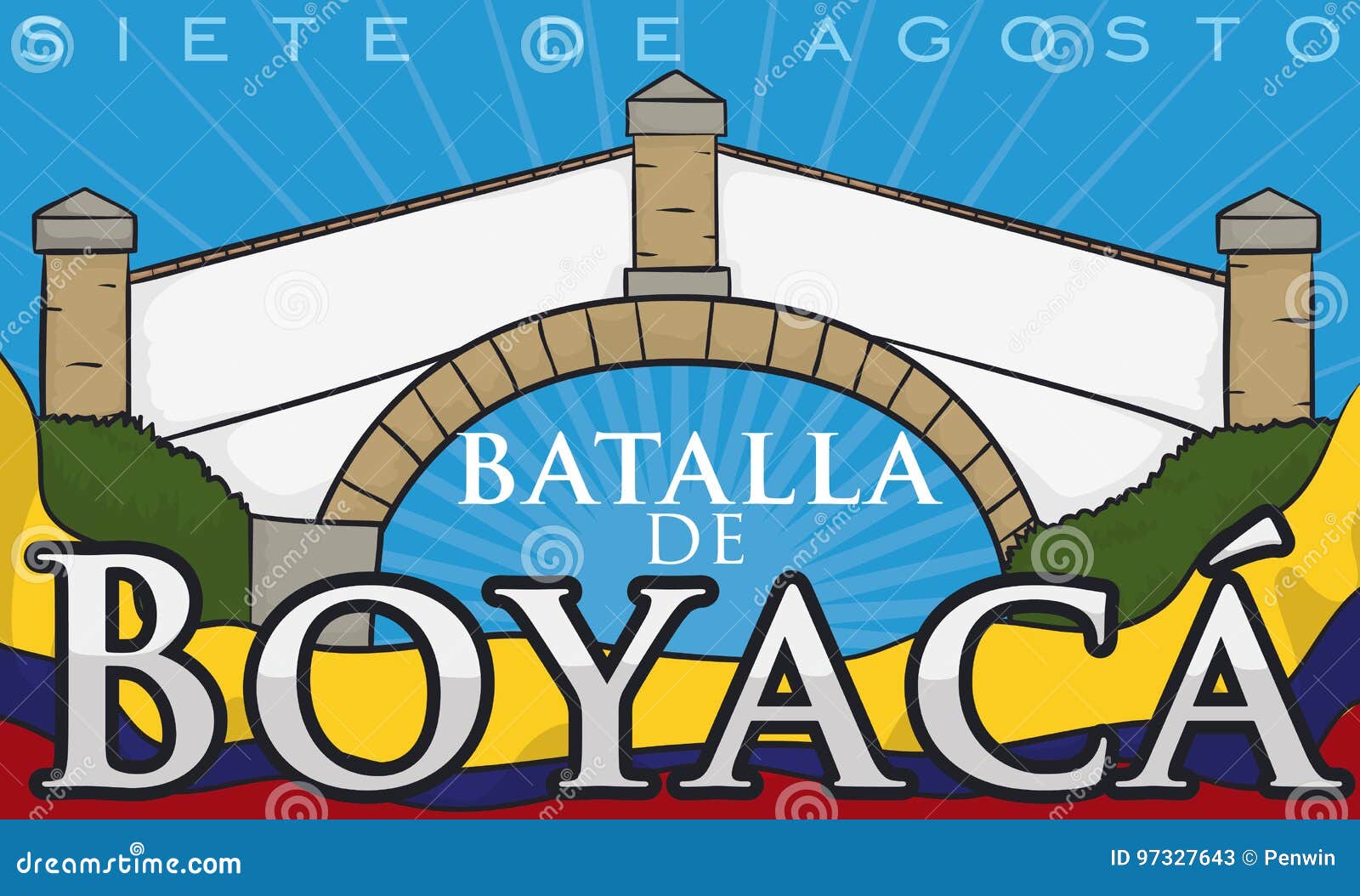 boyaca`s bridge a colombian landmark and flag for august 7,  