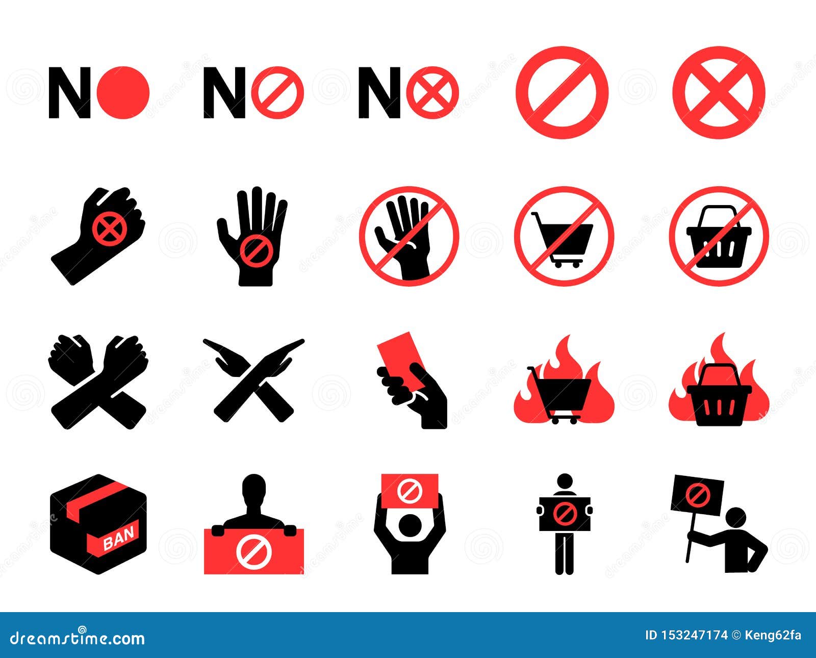 boycott icon set. included icons as protest, ban, no, reject, protester, forbidden and more.
