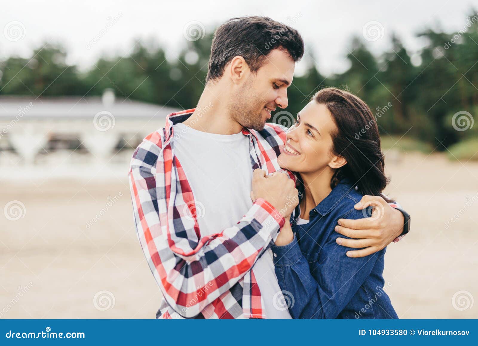 Boyfriend and Girlfriend Embrace Stock Photo - Image of brunette ...