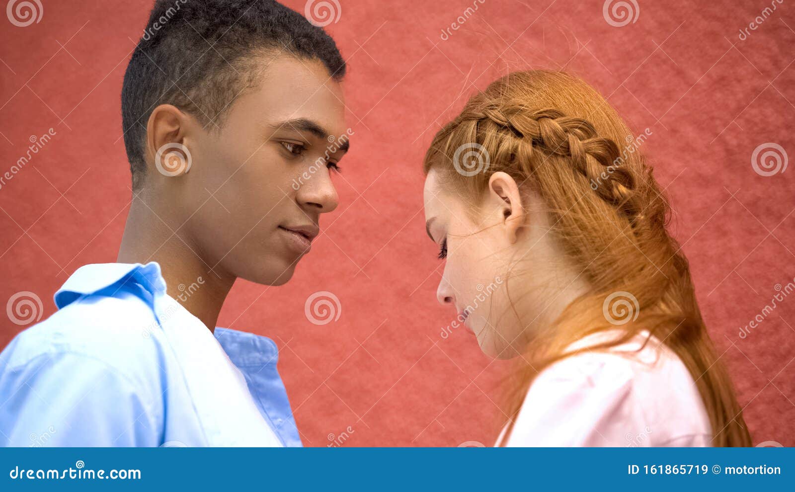 Boyfriend Talking To Beautiful Shy Girlfriend Tender Moment First