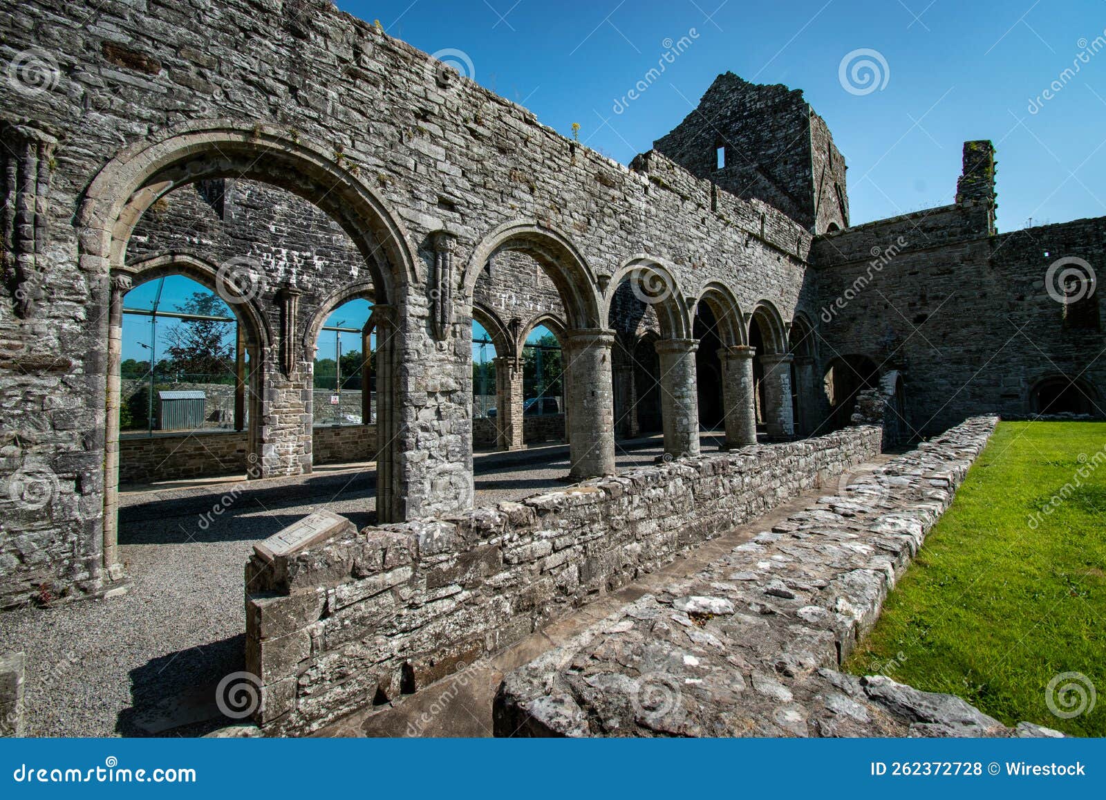 boyle abbey under the sunlight and a blue sky in ireland