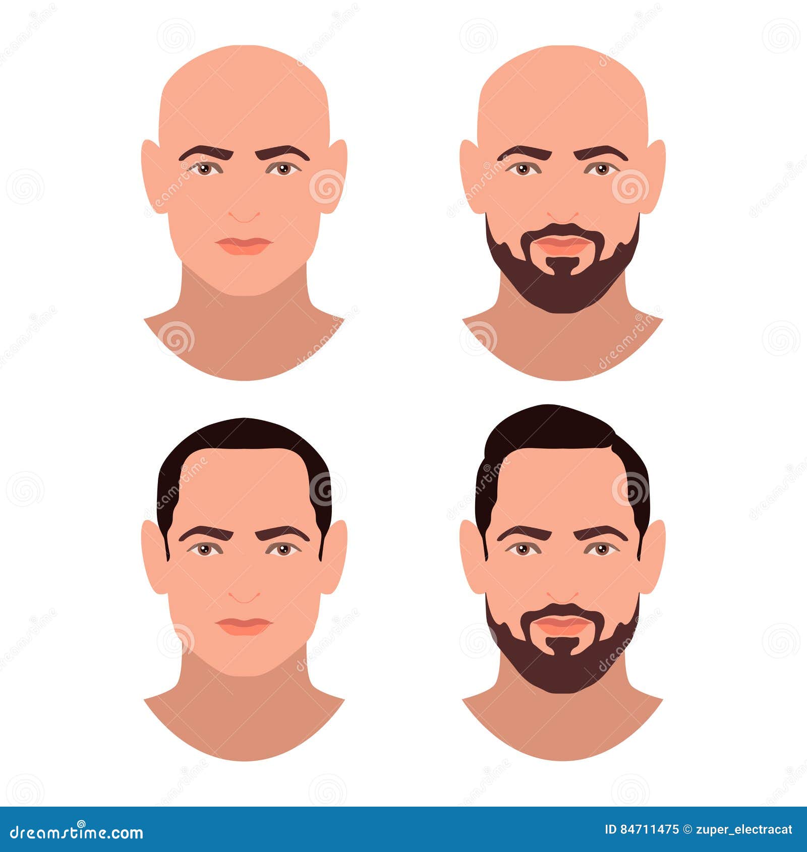 Boys Faces with Various Hair Style and Beard. Brunette Men. Set of Avatars  Stock Vector - Illustration of mouth, model: 84711475