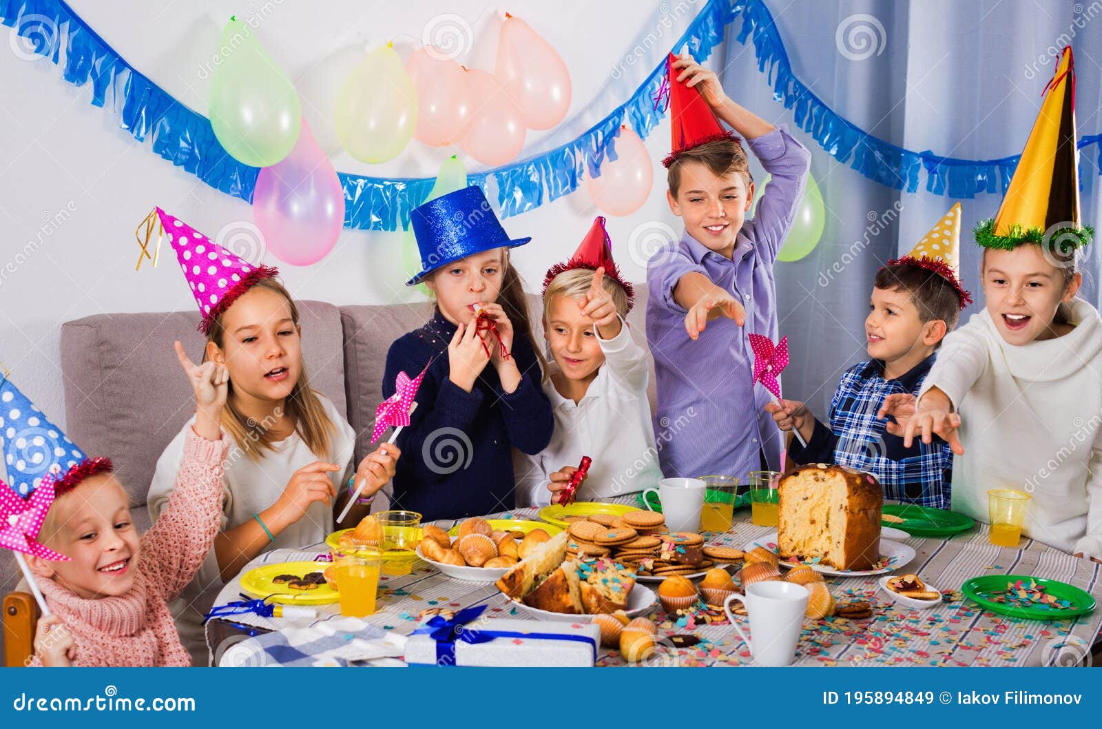 Boys and Girls Behaving Jokingly during Friend Birthday Party Stock ...