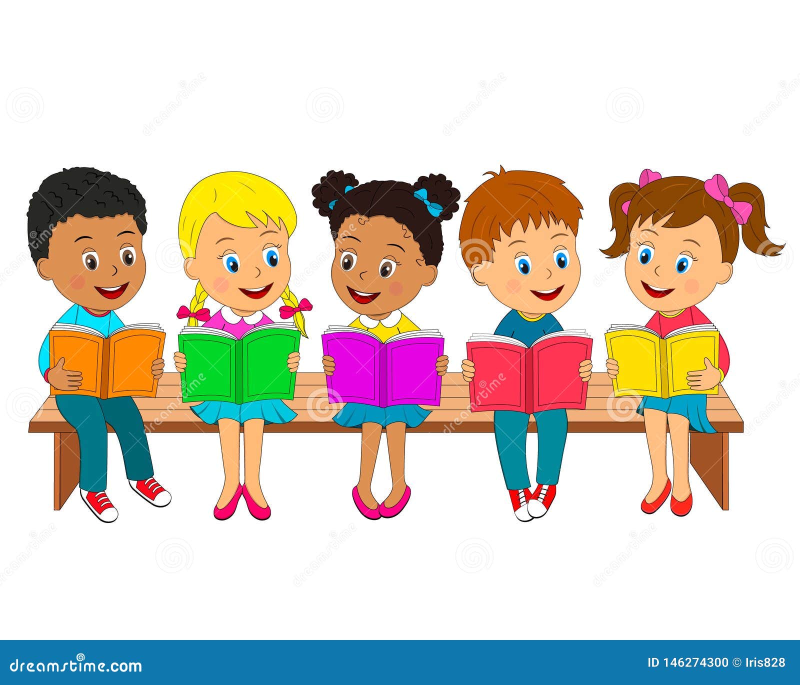 Boys and girls read books stock vector. Illustration of girl - 146274300