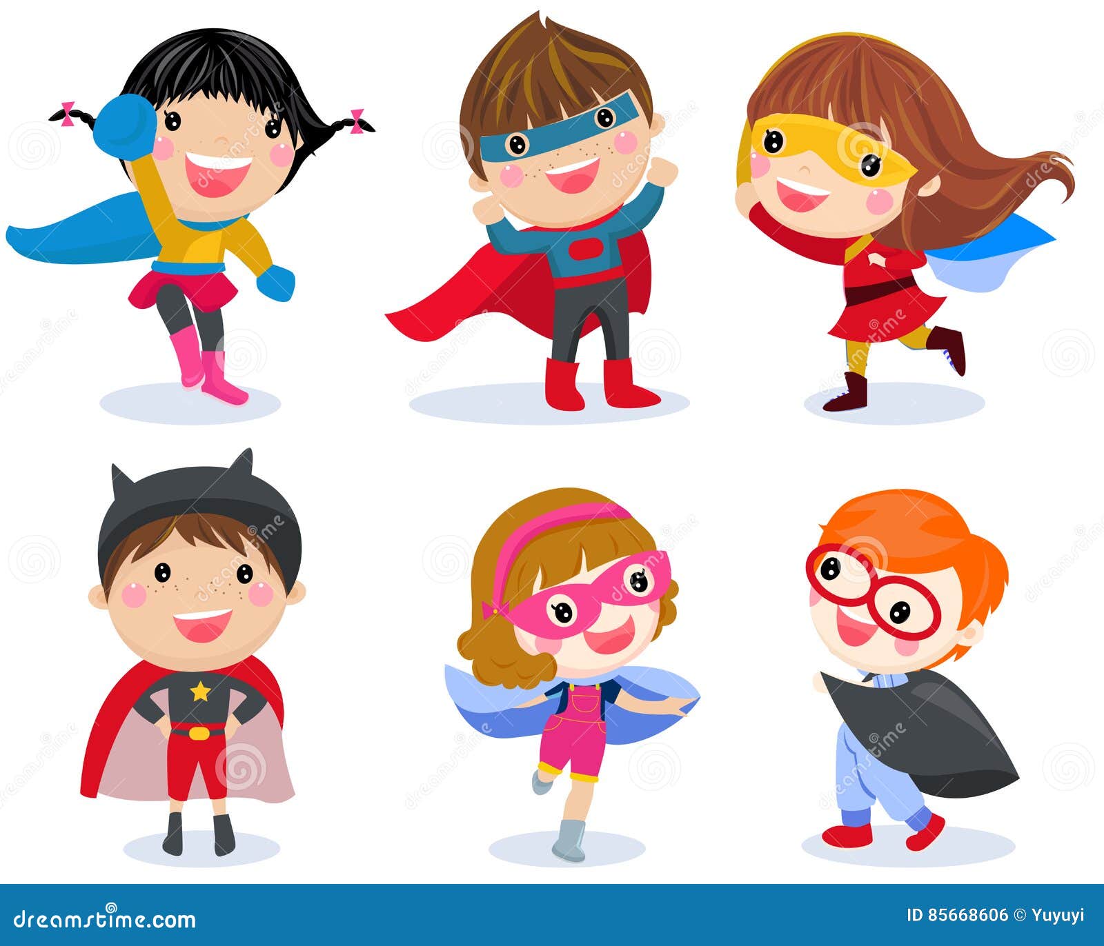 Boys and Girls in Superhero Costumes on White Background Stock Vector -  Illustration of cartoon, silhouette: 85668606