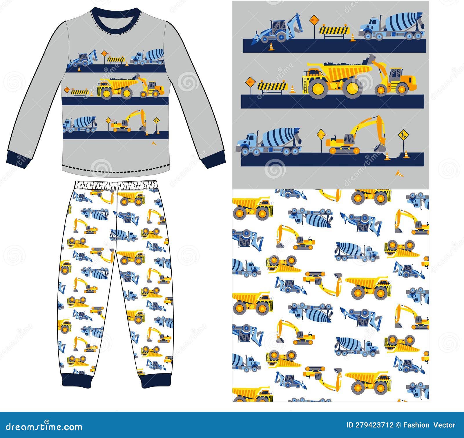 Boys Long T Shirt Long Pant Turck Print Vector Art Stock Vector ...