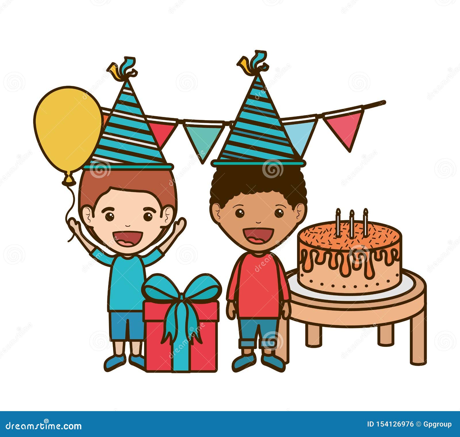 Download Boys With Party Hat In Birthday Celebration Stock Vector - Illustration of male, invitation ...