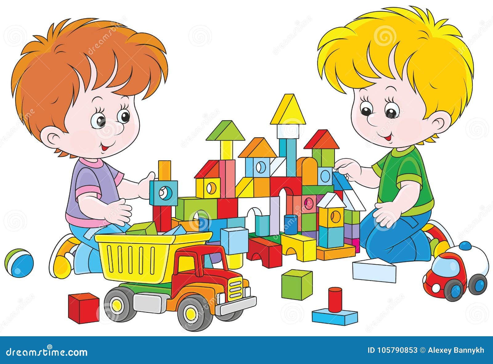 Boys playing with bricks stock vector. Illustration of kindergartener ...