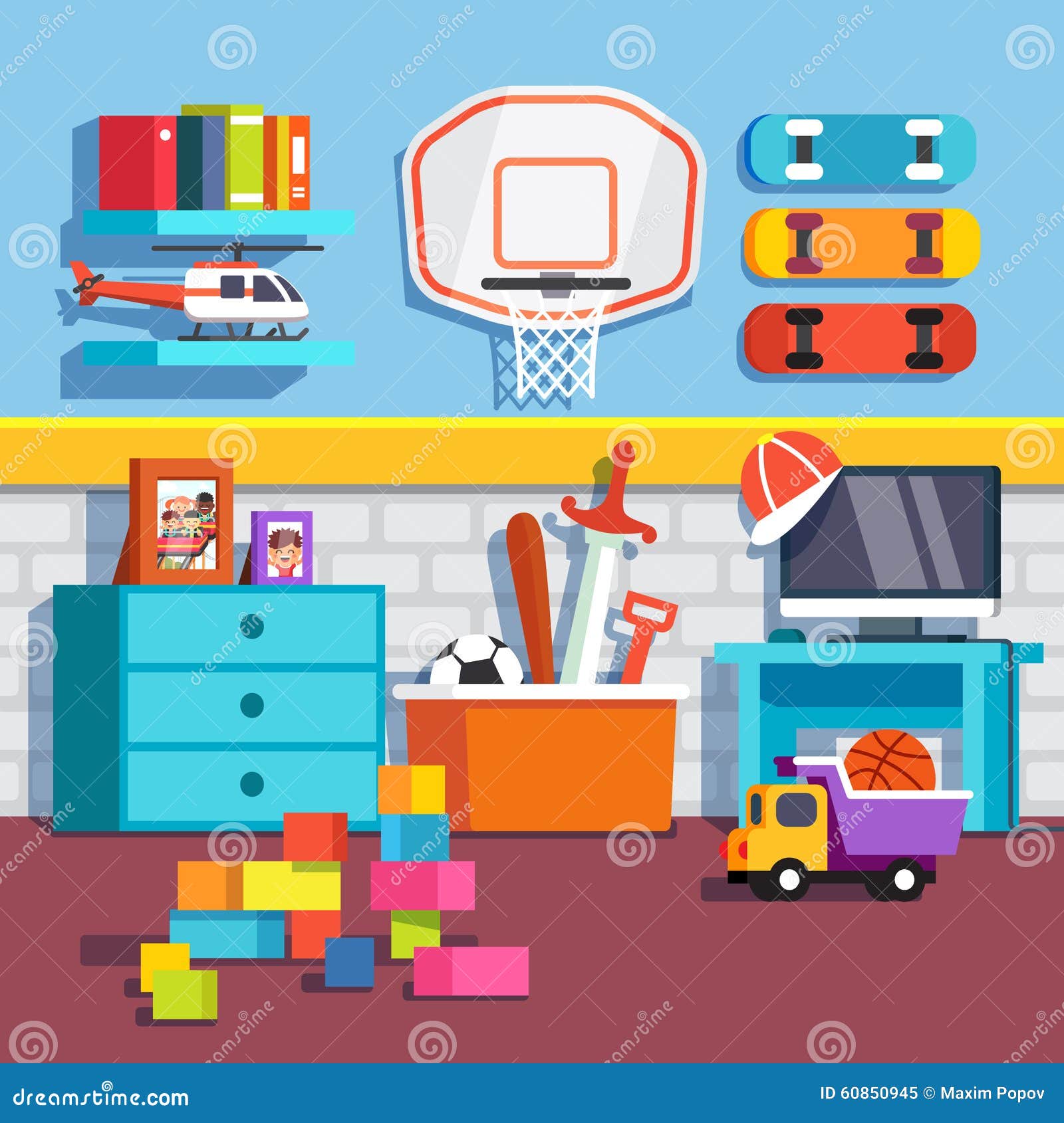 Download Boys Room With Toys, Skateboards, Basketball Ring Stock Vector - Illustration of illustration ...