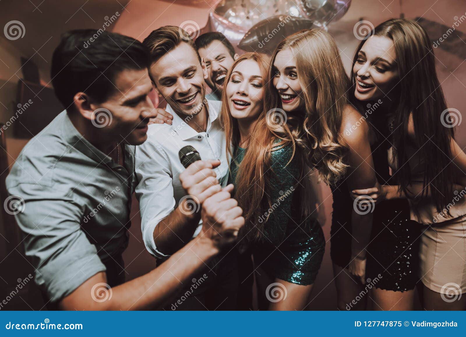 Boys Solo. Karaoke Club. Celebration.Smiling Girl. Stock Image - Image ...