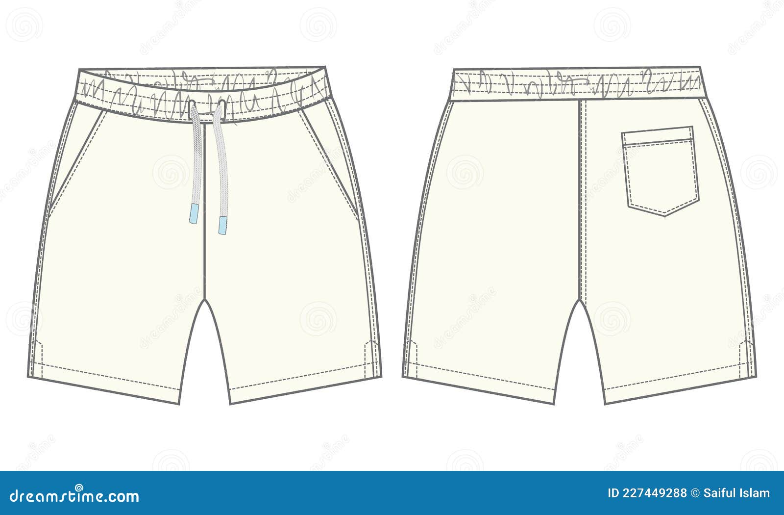 Boys Sweat Shorts Vector Fashion Flat Sketch Template. Stock Vector ...