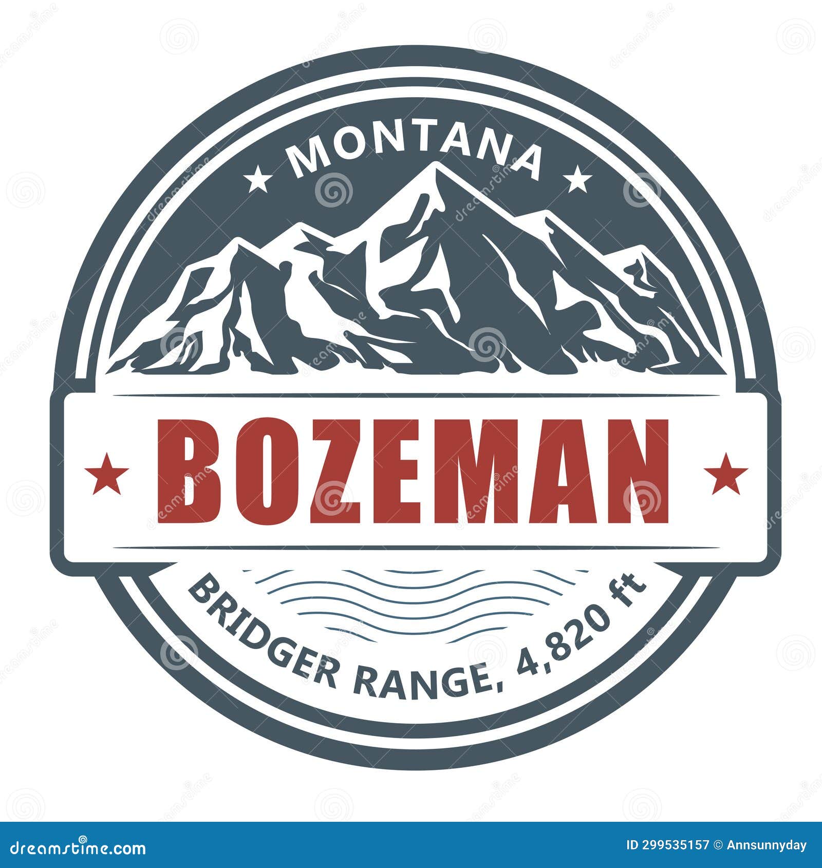 bozeman, ski resort stamp, utah bridger range emblem with snow covered mountains