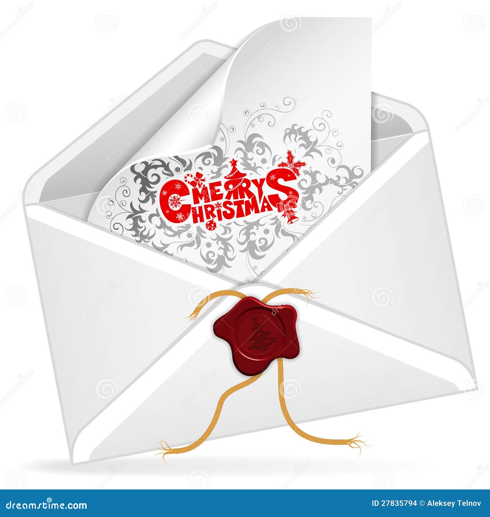 Bożenarodzeniowy Email. Koperta z Kartka Bożonarodzeniowa, odizolowywającą na biel, wektorowa ilustracja