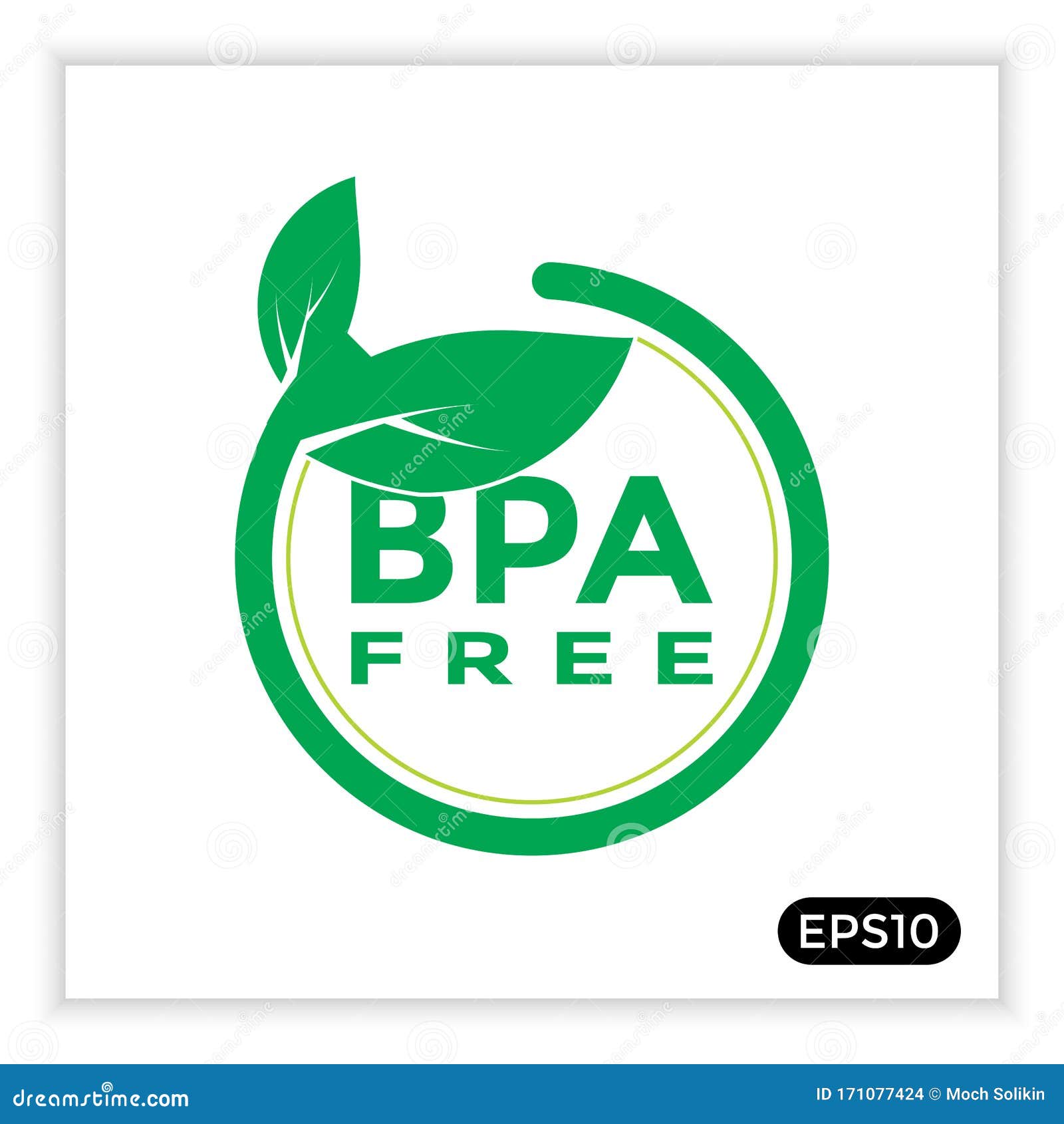 BPA free vector certificate icon. No phthalates and no bisphenol, safe food  package stamp, check mark and green leaf Stock Vector