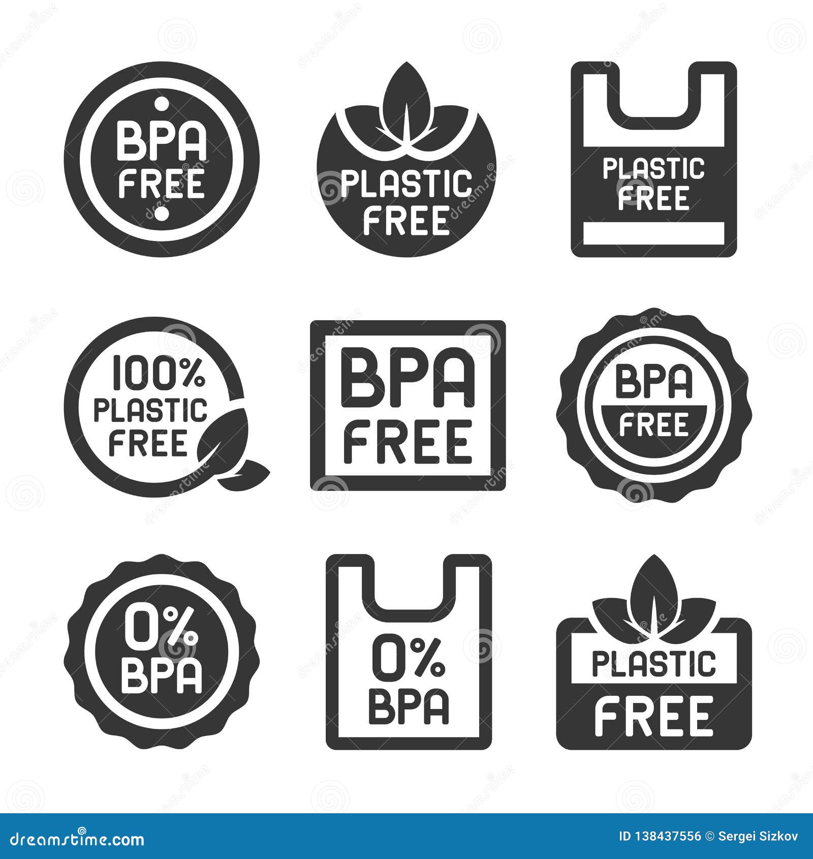 Plastic Free Green Icon Badge. Bpa Plastic Free Chemical Mark. Vector