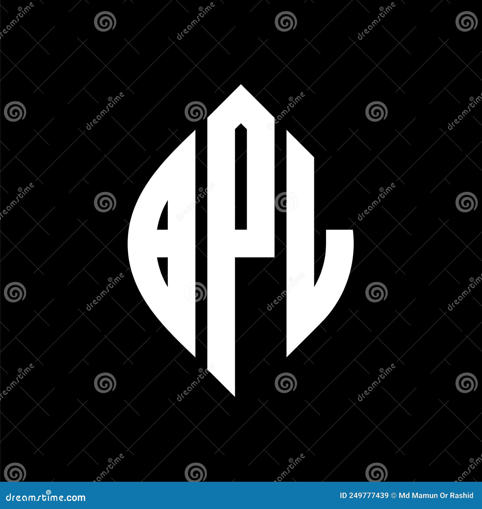 bpl circle letter logo  with circle and ellipse . bpl ellipse letters with typographic style. the three initials form a