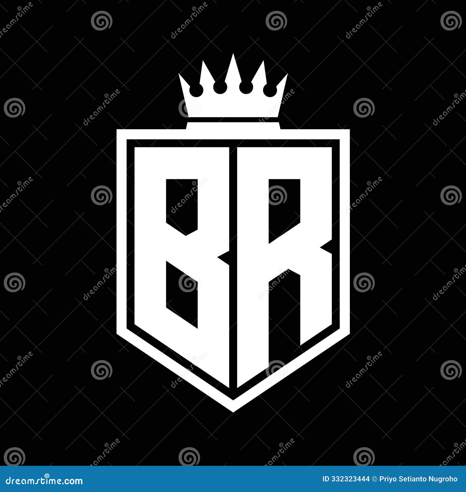 BR Logo Monogram Bold Shield Geometric Shape With Crown Outline Black ...