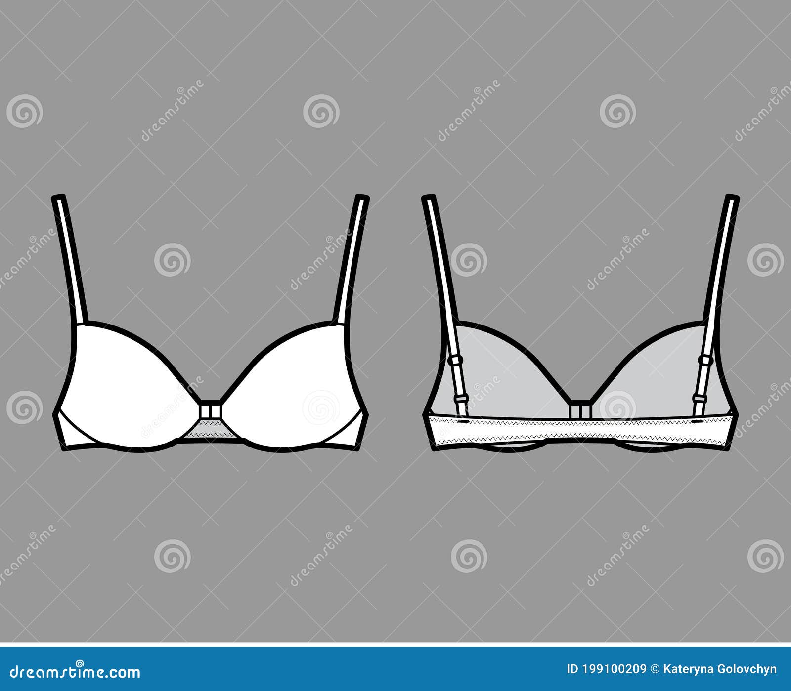 Bra Front Closure Lingerie Technical Fashion Illustration with Full  Adjustable Shoulder Straps, Molded Cups. Flat Stock Vector - Illustration  of clothing, back: 199100209