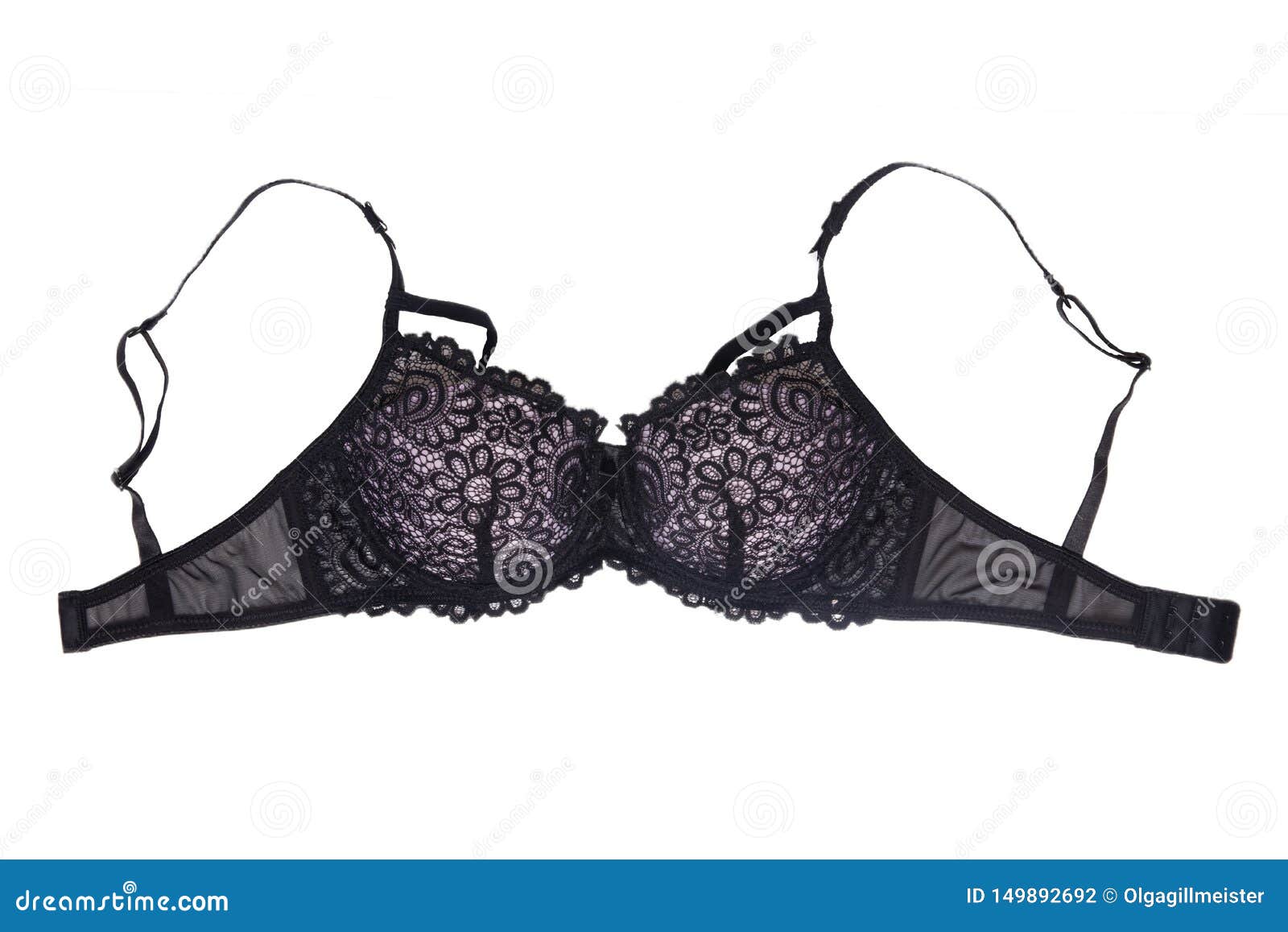 Bra Isolated. Closeup of Beautiful Female Stylish Black Bra with