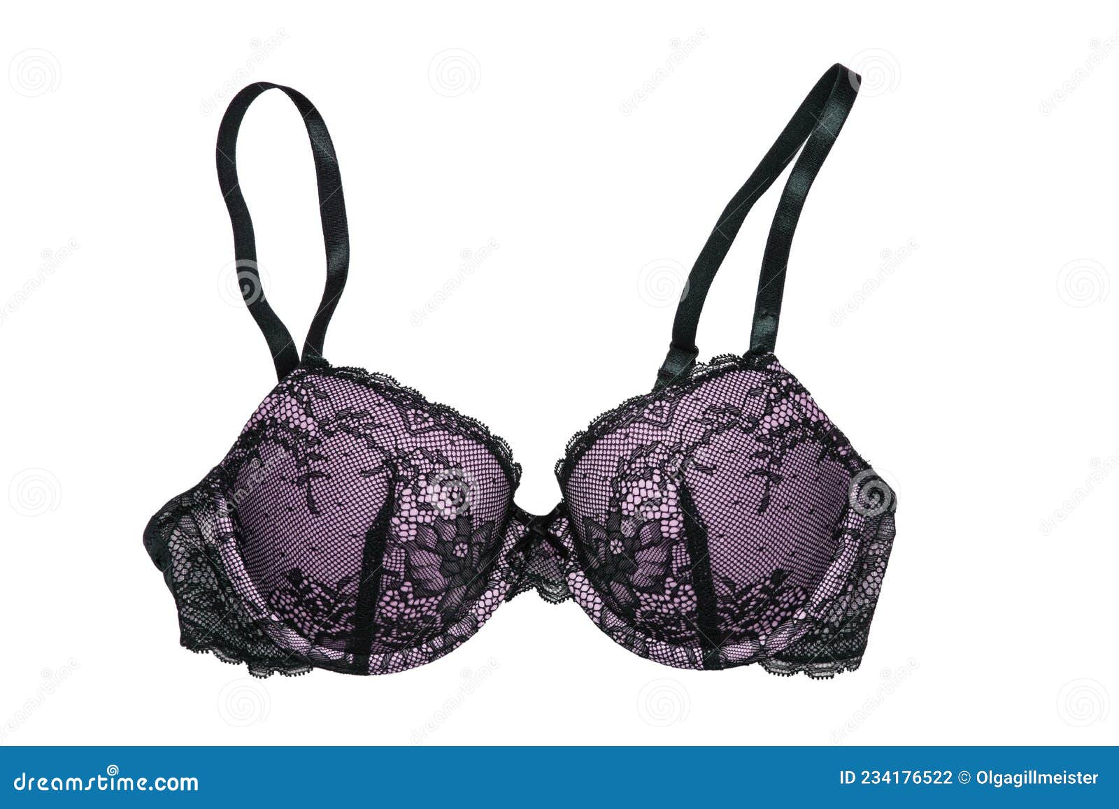 Bra Isolated. Closeup of Beautiful Female Stylish Violet Black Bra