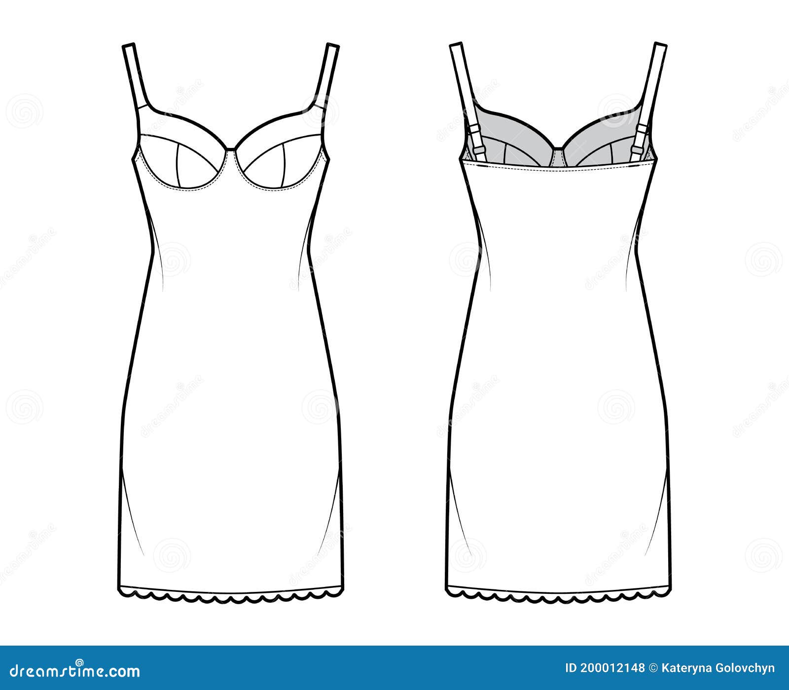 Bra Slip Lingerie Dress Technical Fashion Illustration With Molded Cup ...