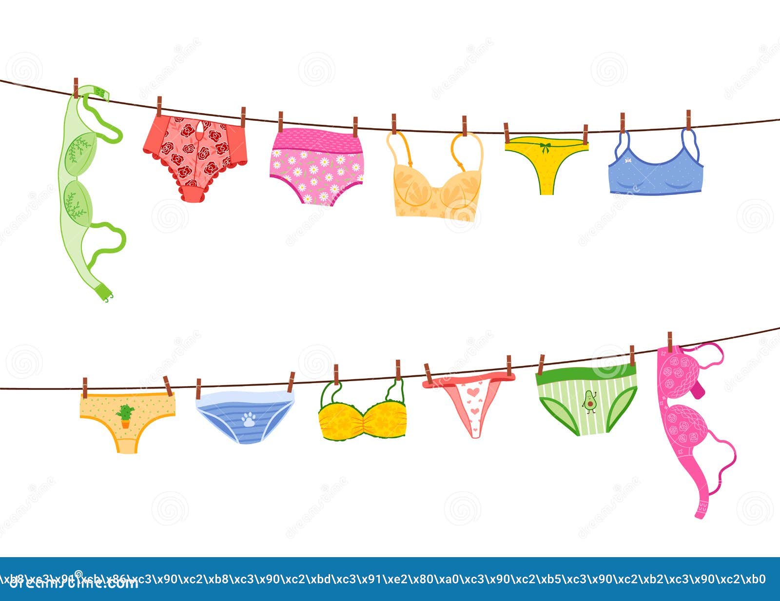 Bra Underwear, Lingerie and Panty. Laundry Hanging on Rope, Line