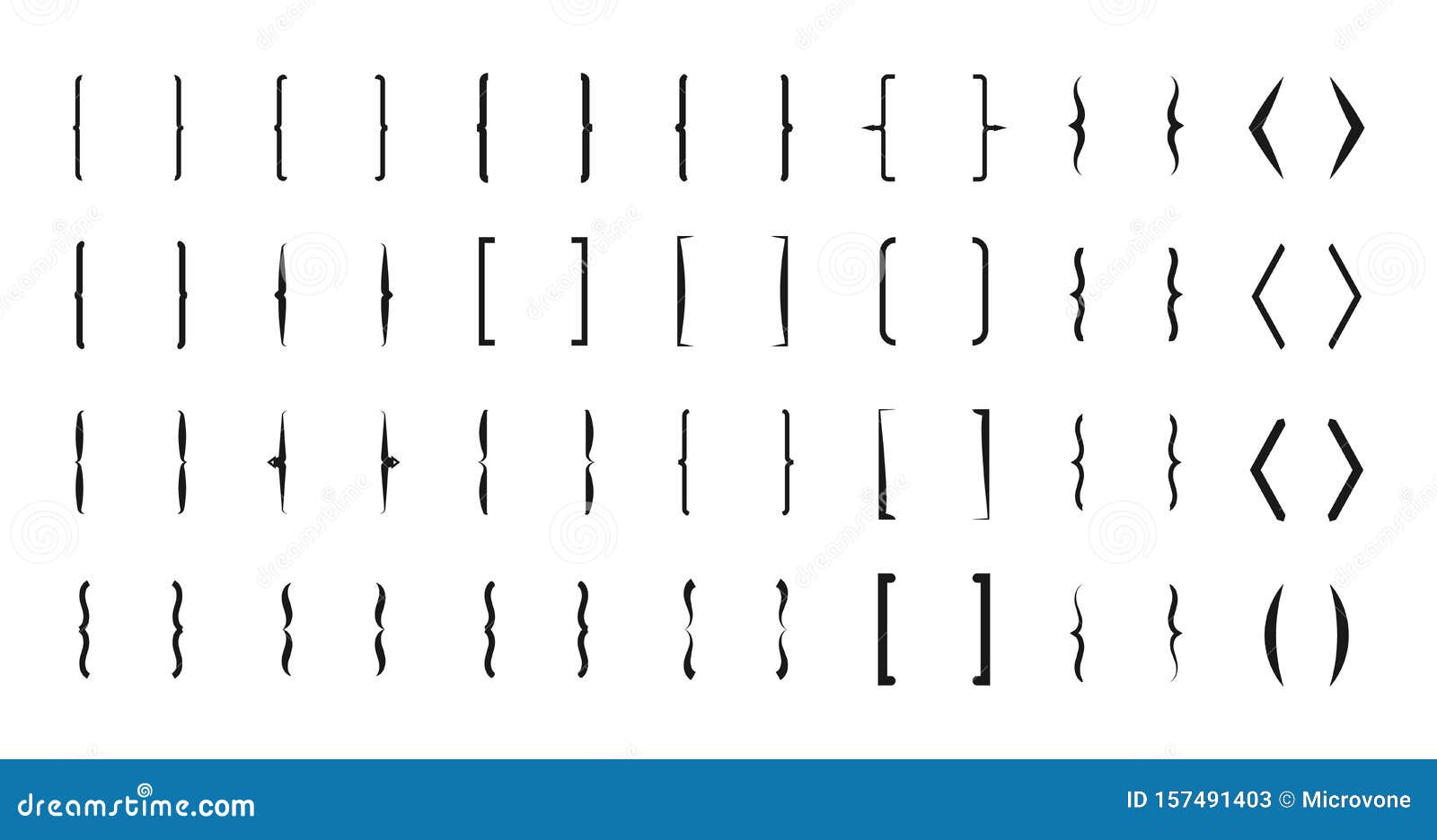 bracket  icons. curly line brackets typography s set