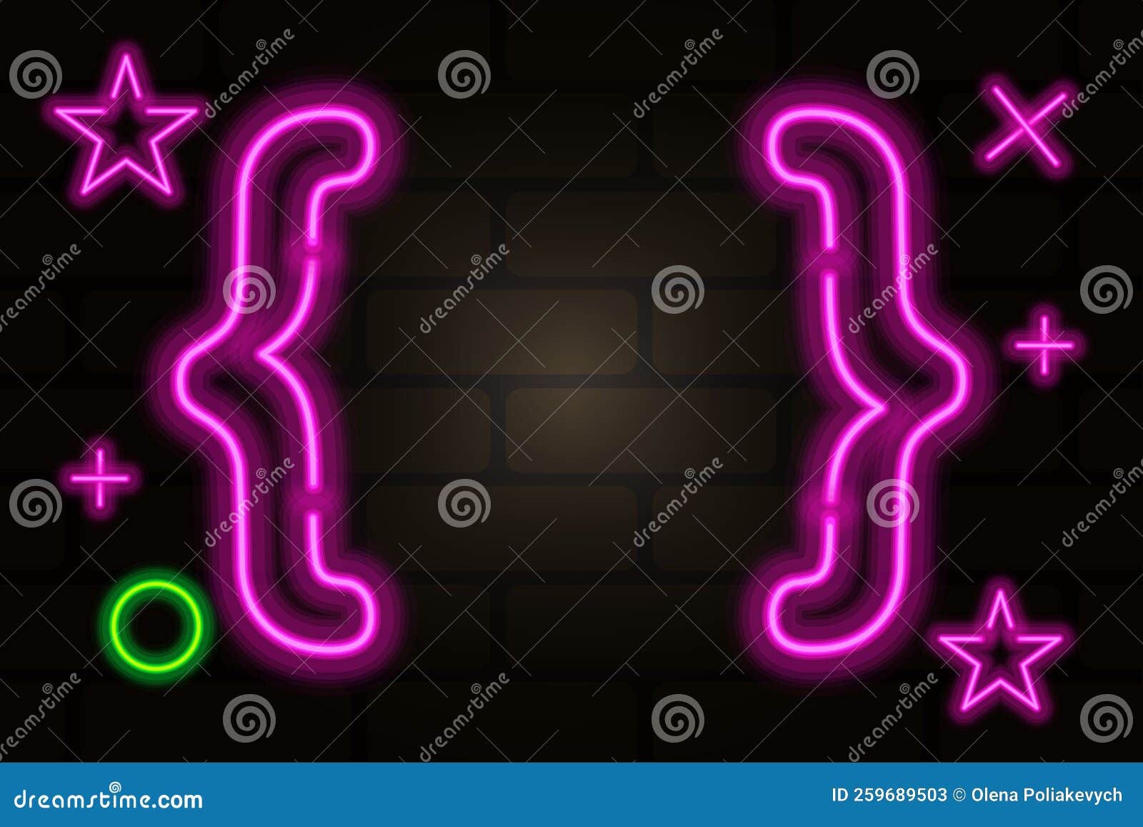 Brackets Neon Wall. Text Message. Dialog Frame. Brackets are