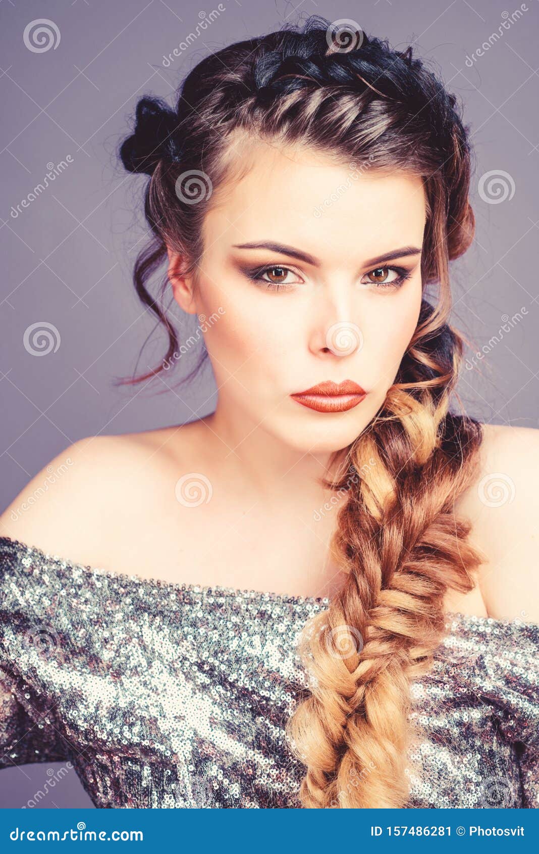 Braided Hairstyle. Beautiful Young Woman with Modern Hairstyle. Girl Makeup  Face Braided Long Hair Stock Image - Image of hair, creating: 157486281