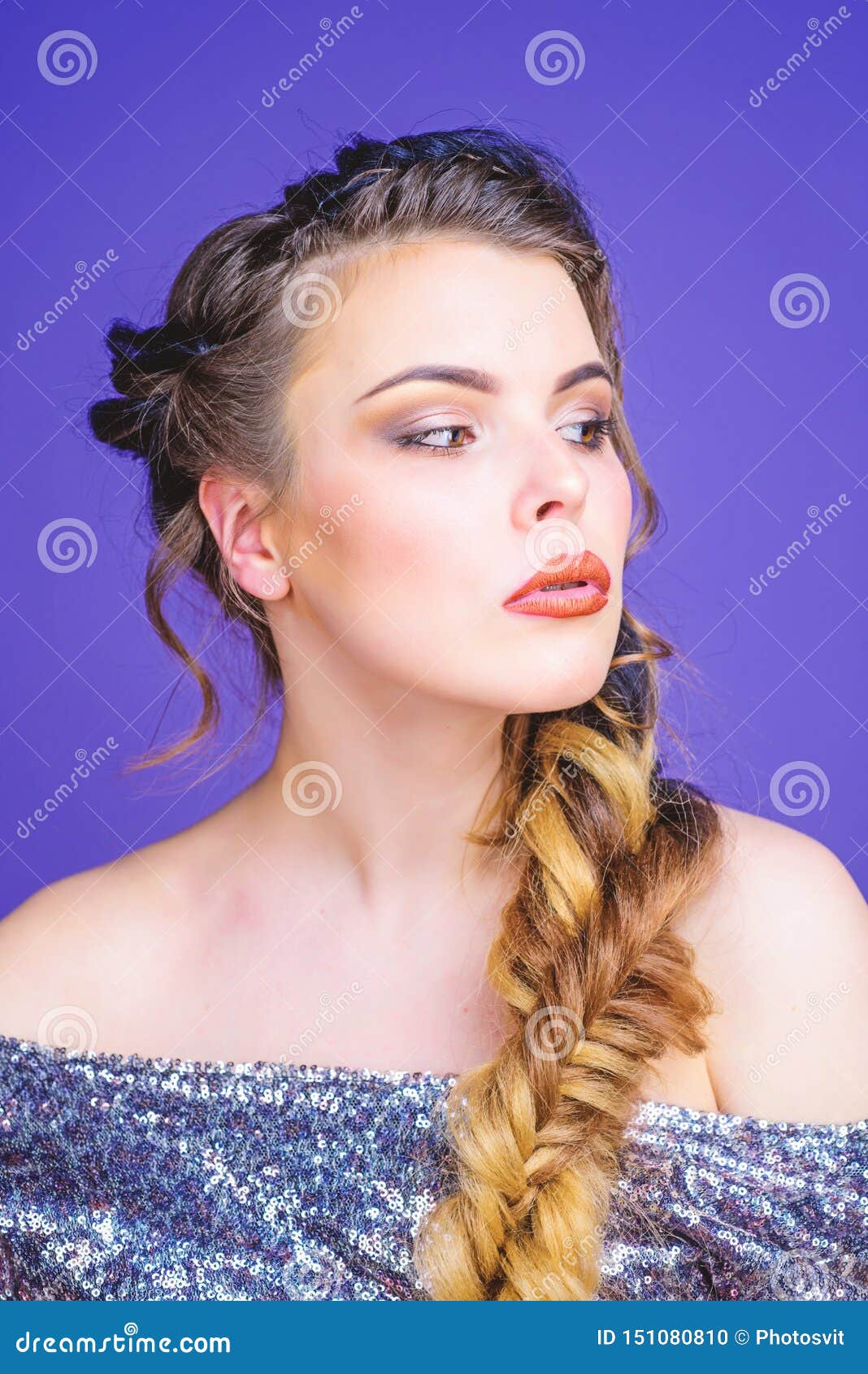 Braided Hairstyle. Girl Makeup Face Braided Long Hair. French Braid Stock  Photo - Image of hairstyle, care: 151080810