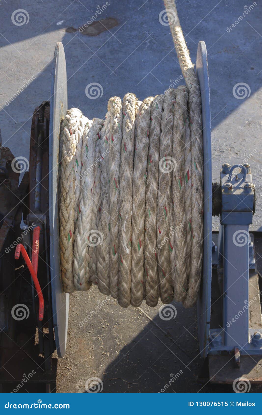 Braided Mooring Rope on a Mechanical Roller Stock Image - Image of