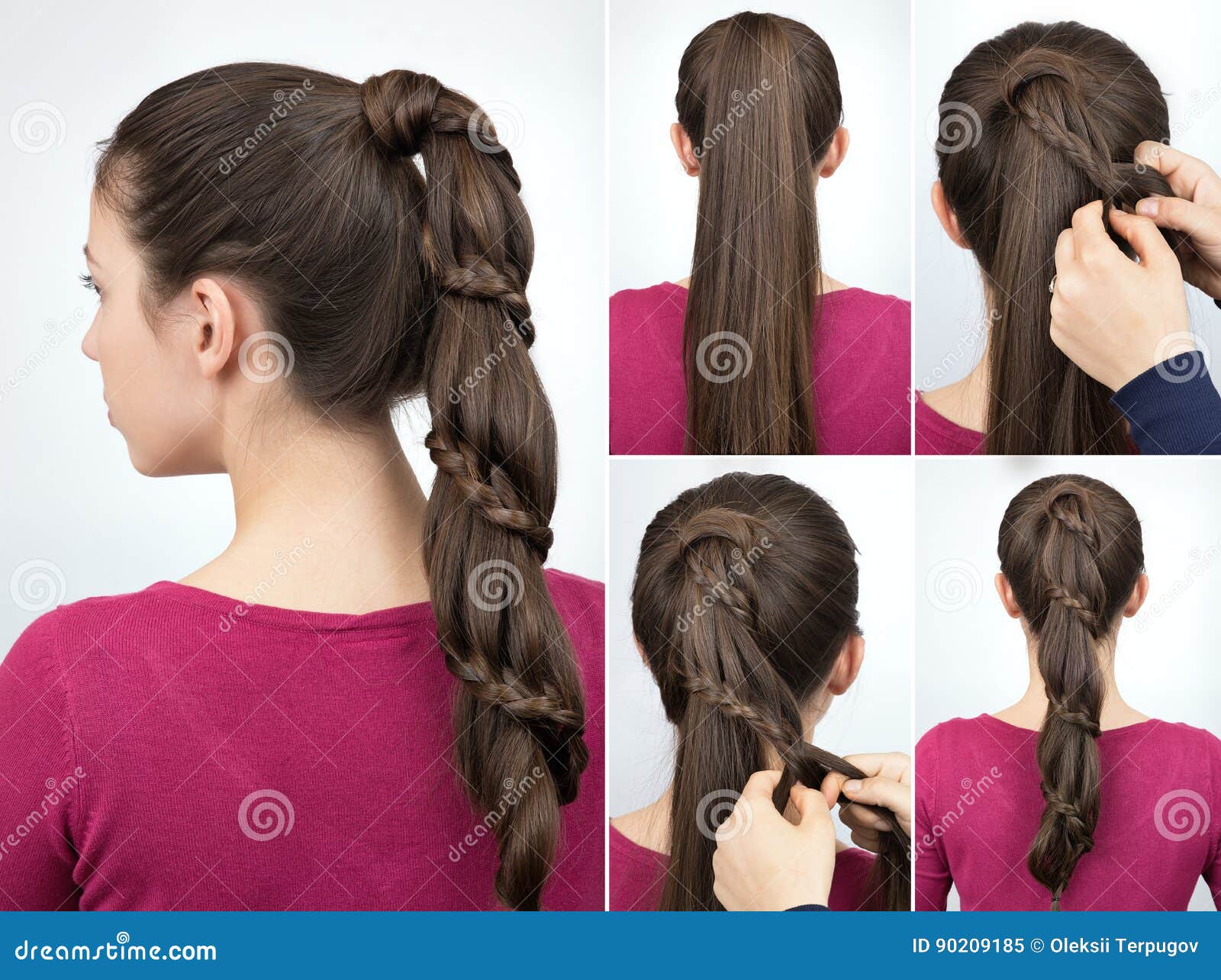 Braided Pony Tail Hairstyle Tutorial Stock Image - Image of studio,  fashion: 90209185