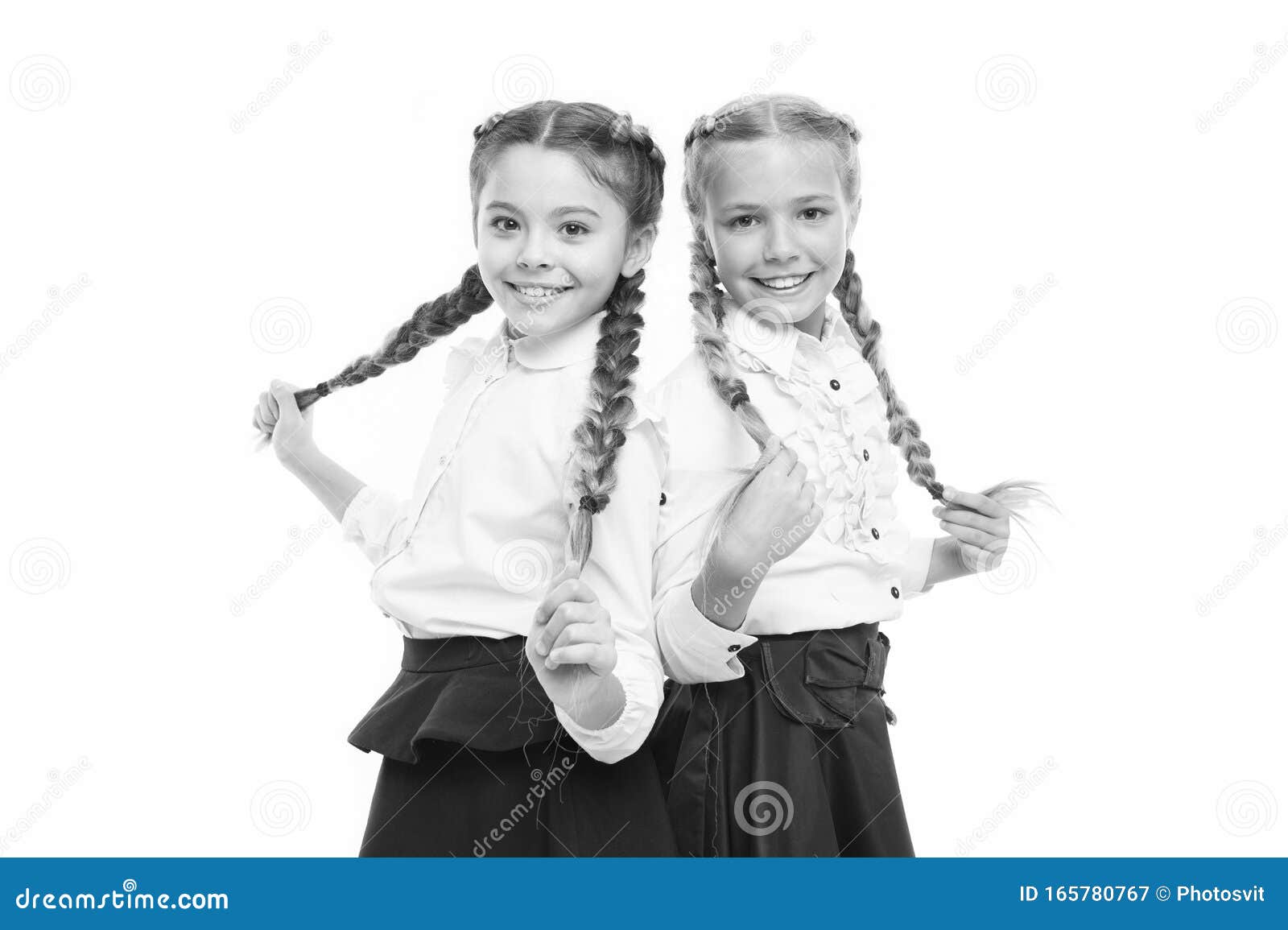 Braiding Hair. Adorable Little Girls with Plaited Hair Isolated on ...