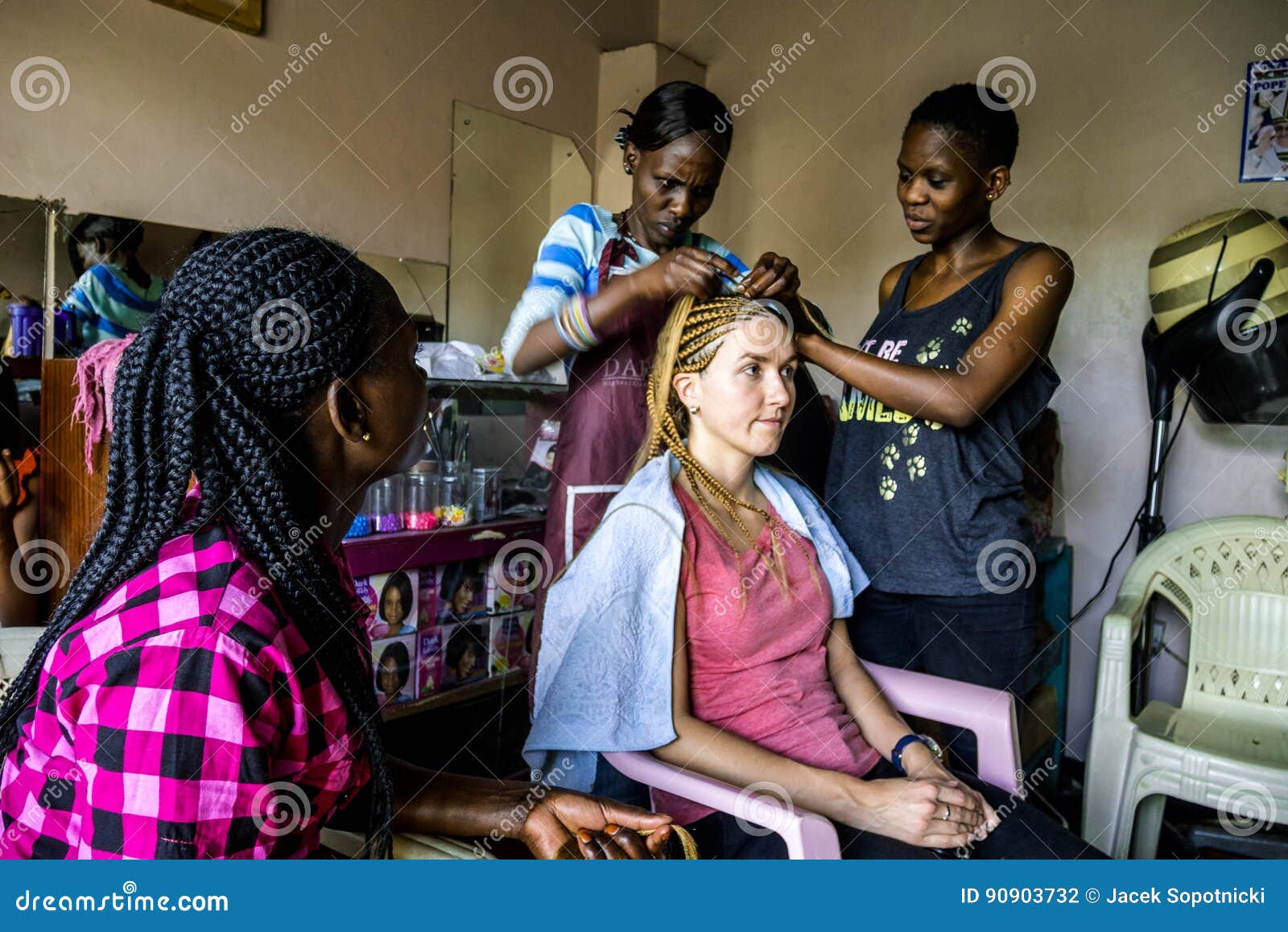 Braiding In Hairdresser Salon In Nairobi Kenya Editorial