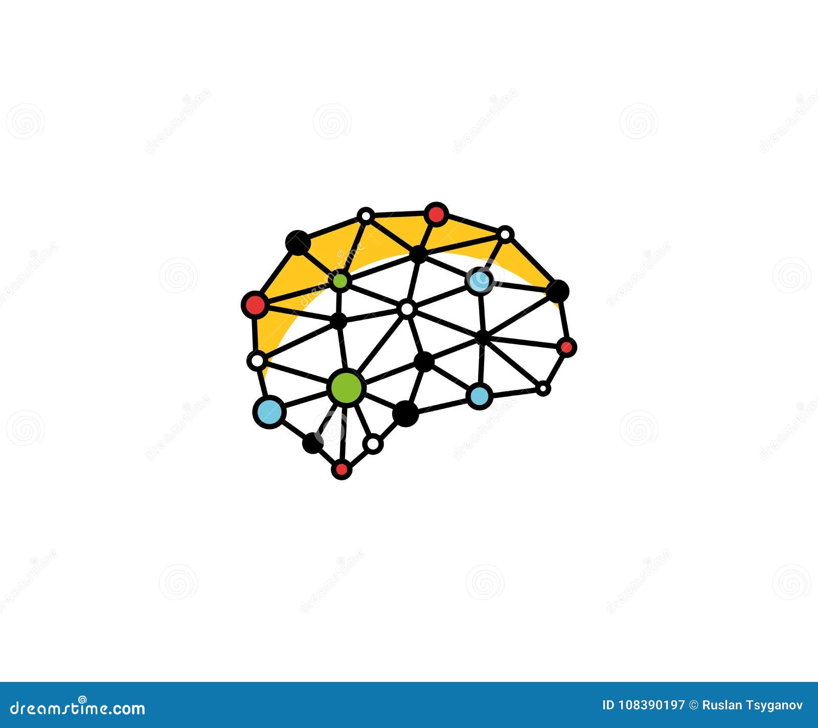 brain blockchain logo template orange. neuronal digital communication  