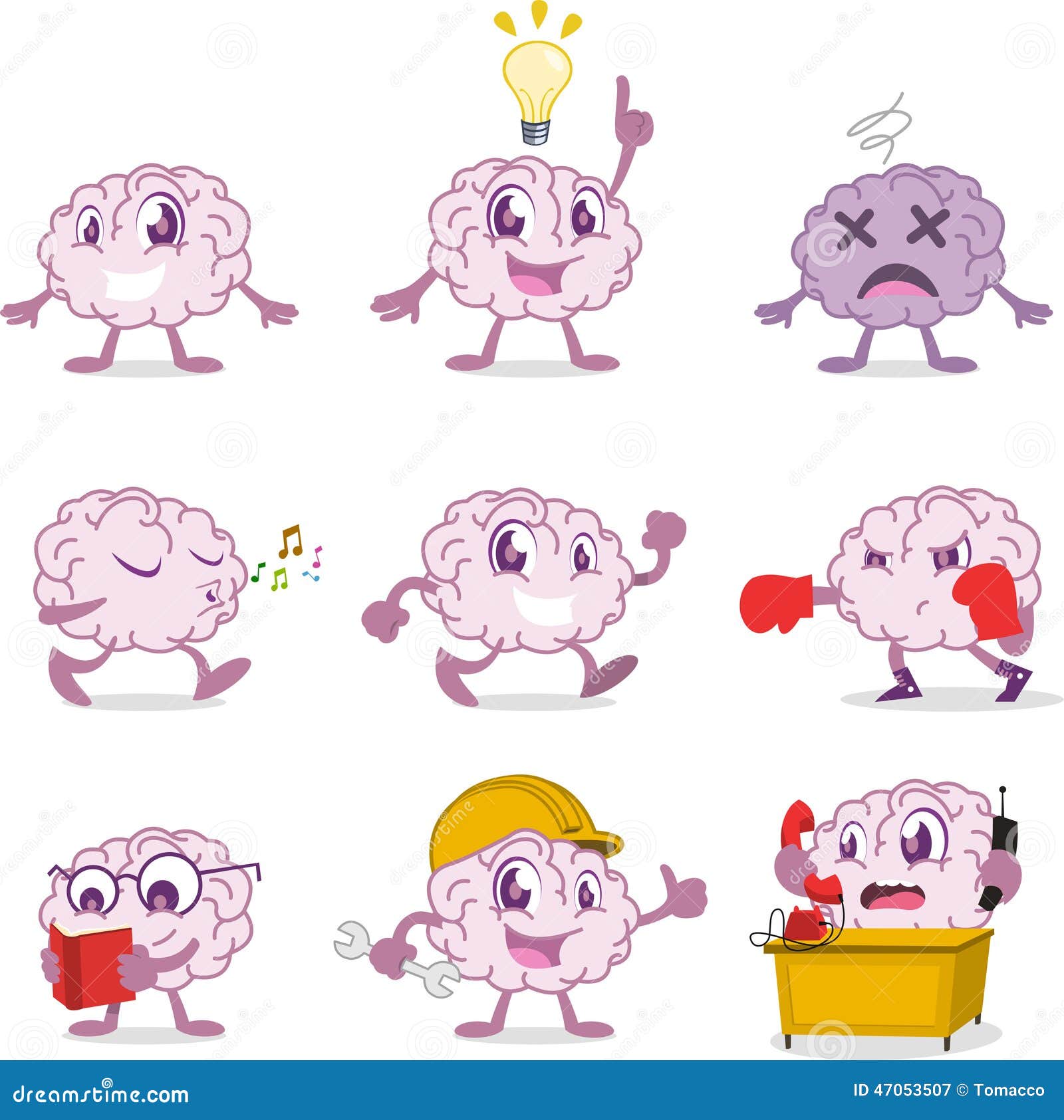 Brain cartoon action set stock illustration. Illustration of