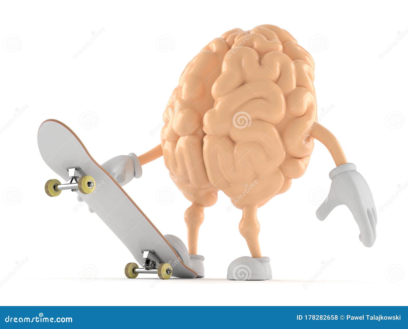 Brain Character with Skateboard Stock Illustration Illustration of