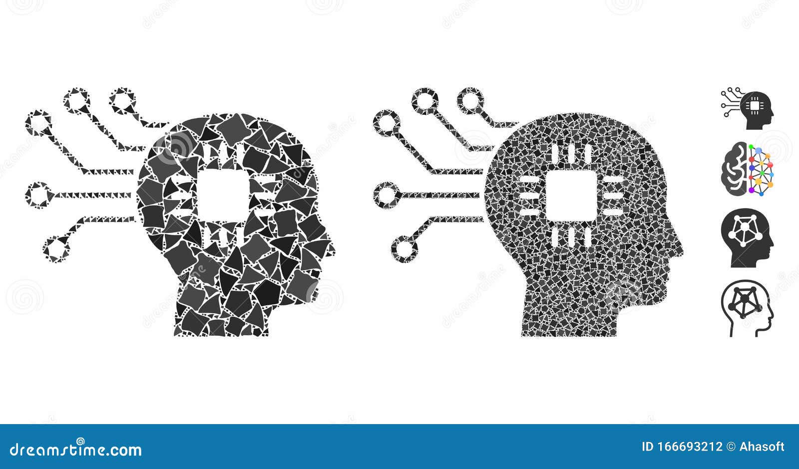 brain circuit mosaic icon of rugged parts