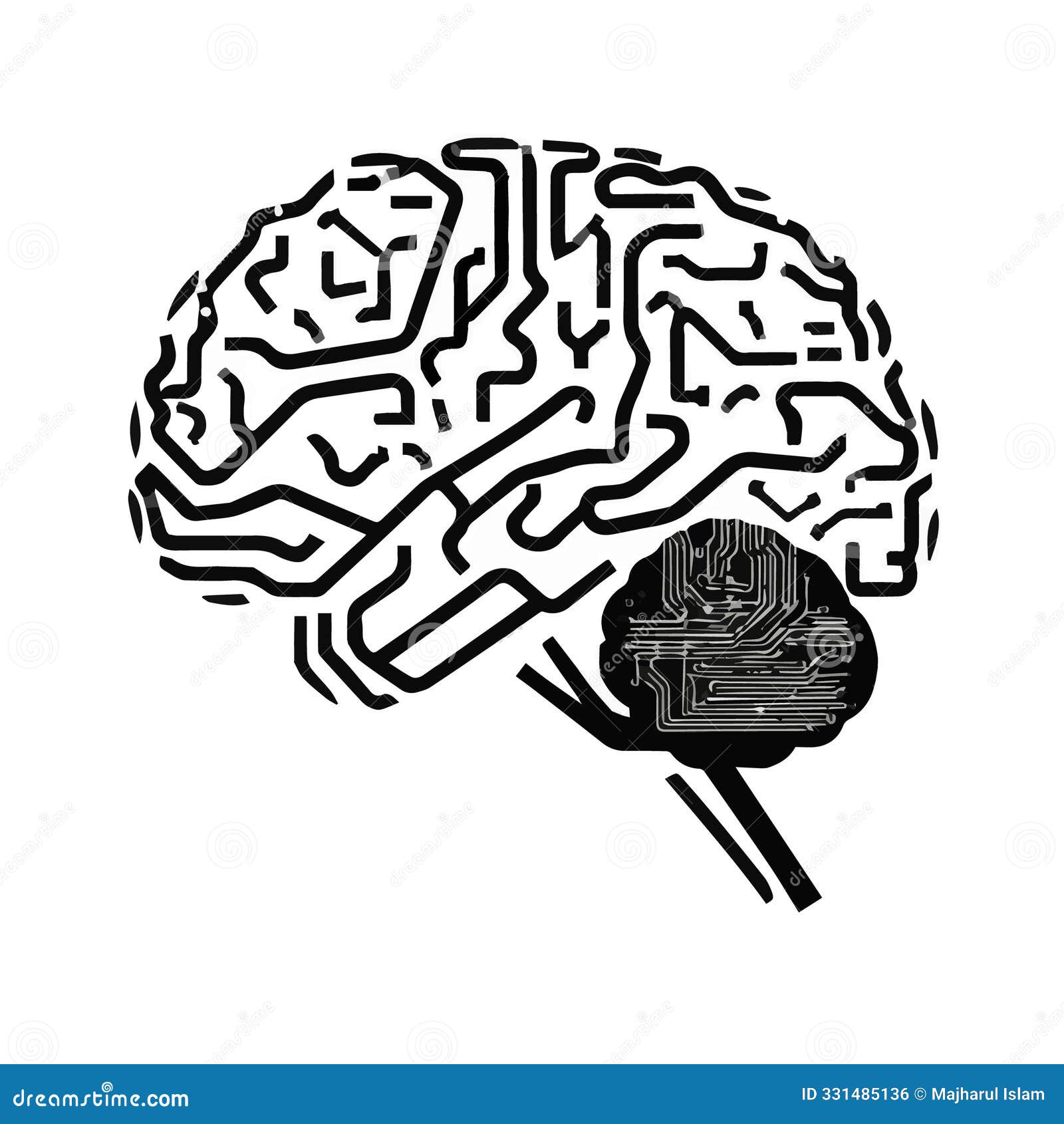 brain and circuit   on white background