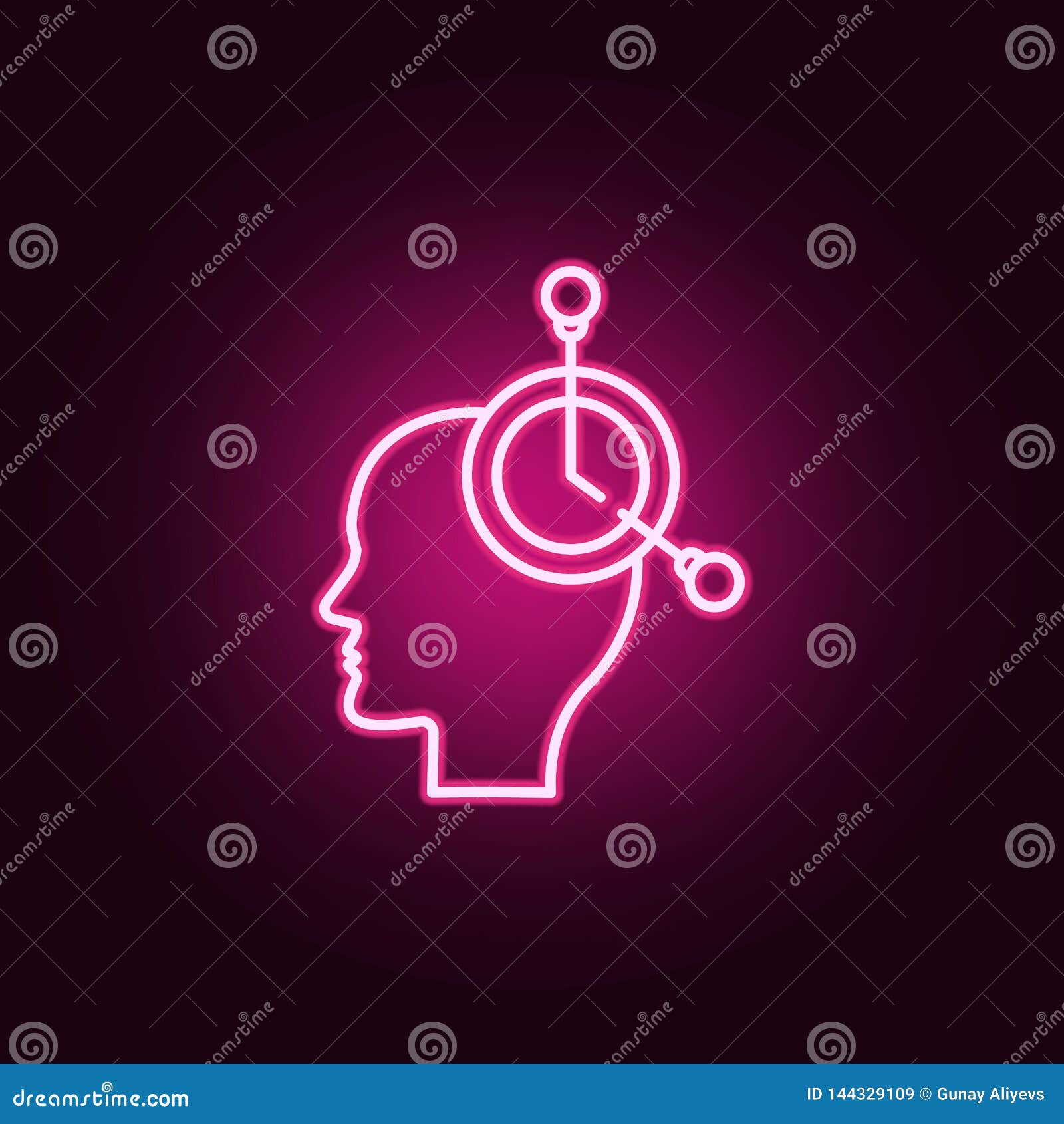 Brain, Clock Neon Icon. Elements of Creative Thinking Set Stock