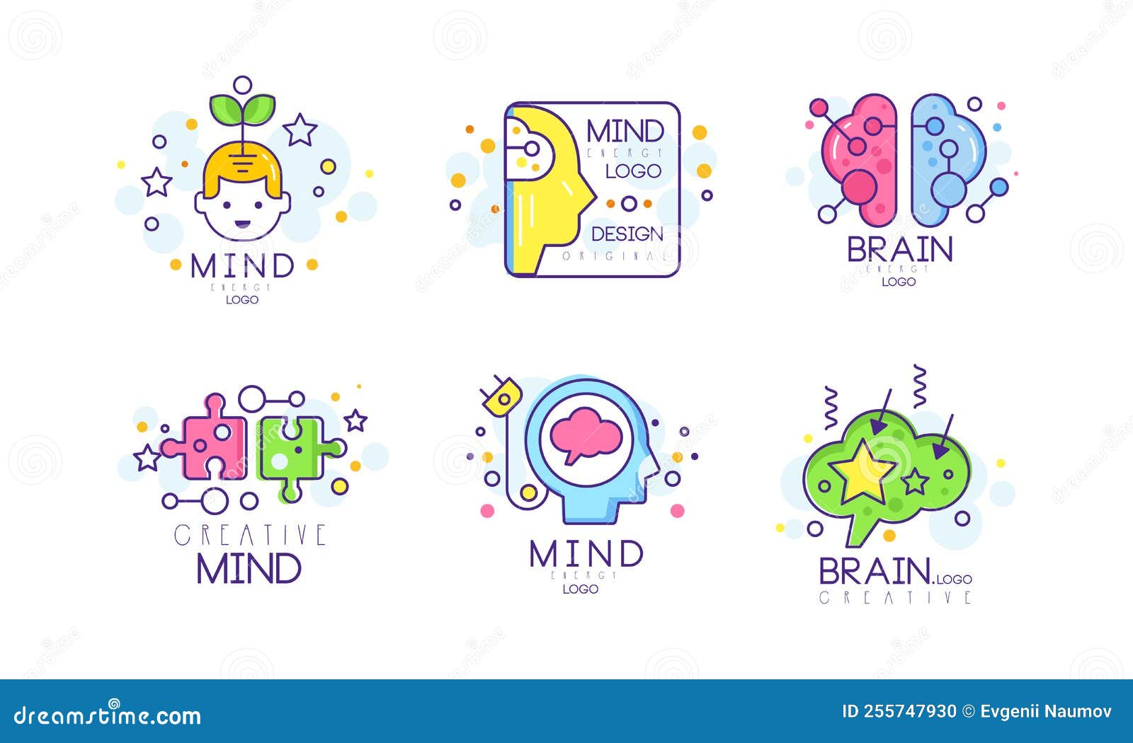 Brain and Creative Mind Logo Design with Man Head and Jigsaw Puzzle