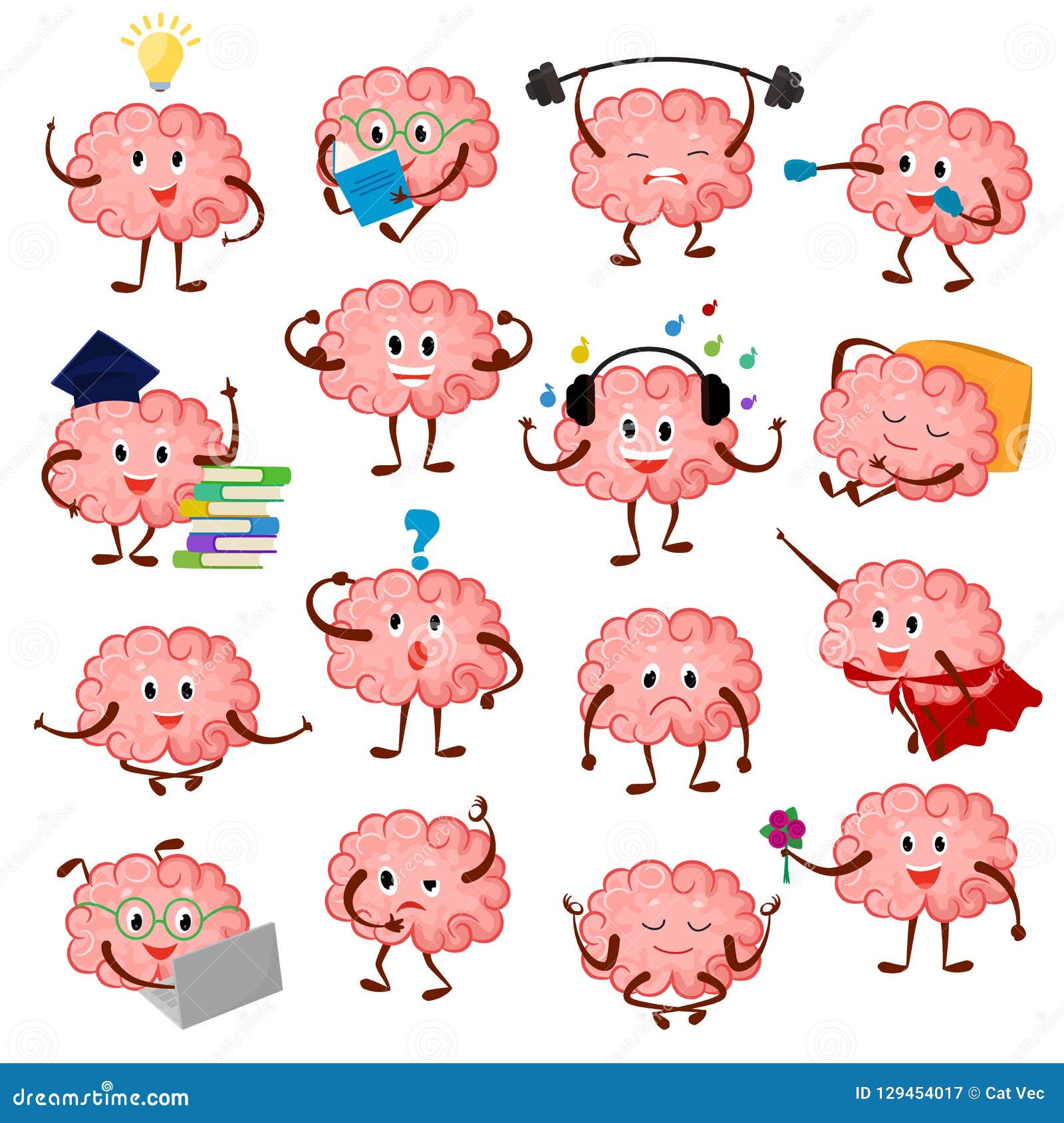 brain emotion  cartoon brainy character expression emoticon and intelligence emoji studying 