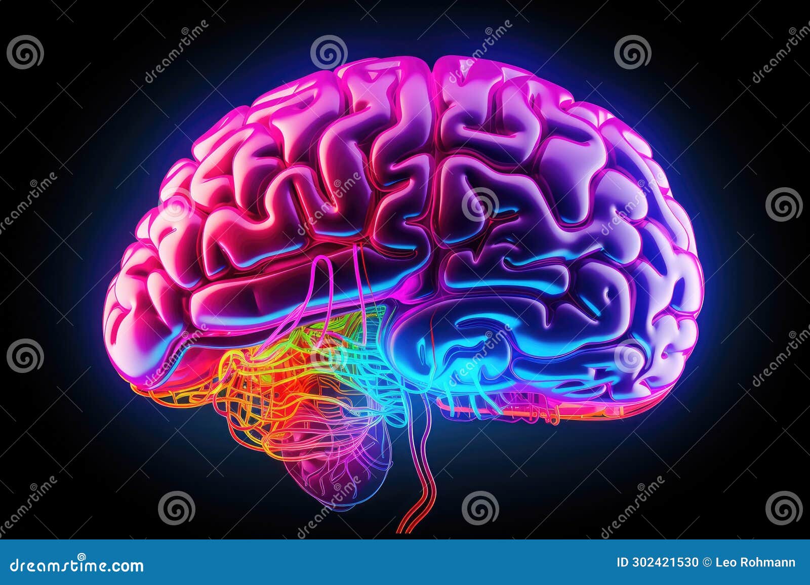 Brain Excitatory & Inhibitory Signals Via Neurons. Glial Cells
