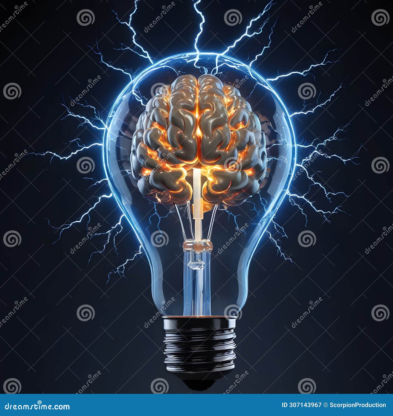 brain illumination in a light bulb ai generated