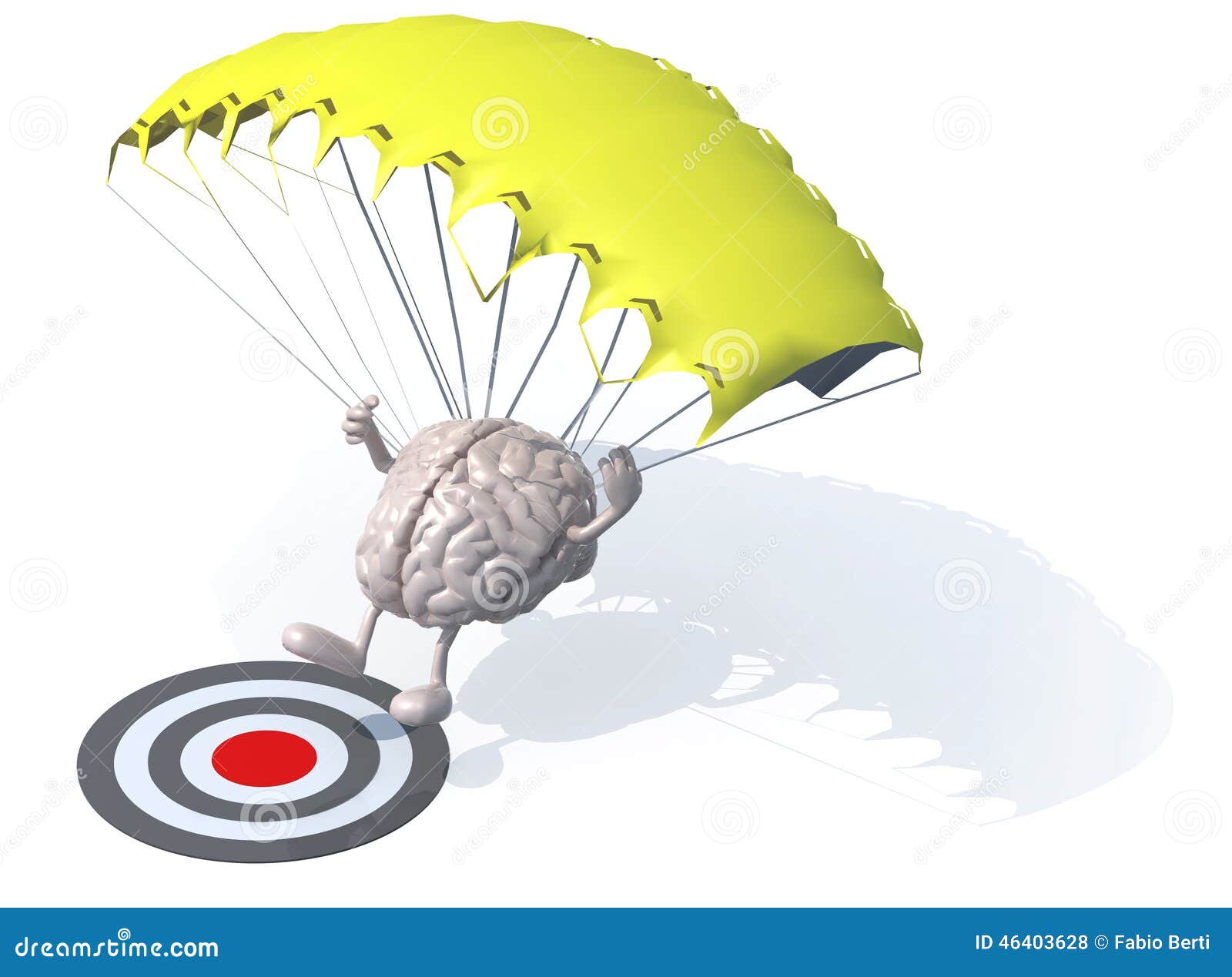 Brain that is Landing with Parachute on a Target Stock Illustration