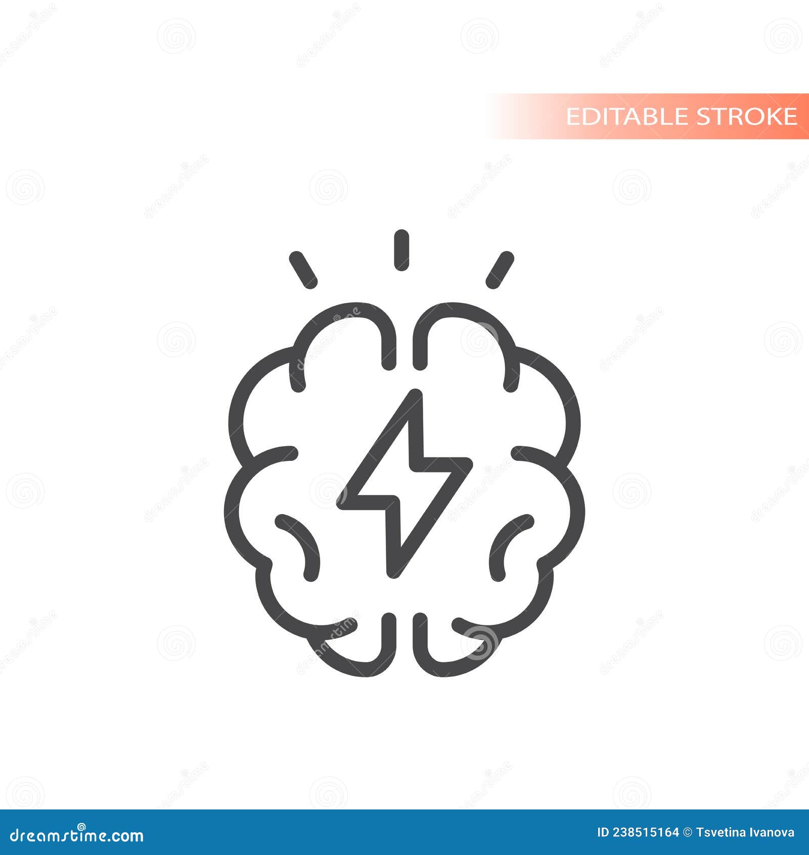 Brain and Lightning Bolt Outlined Icon Stock Vector Illustration of